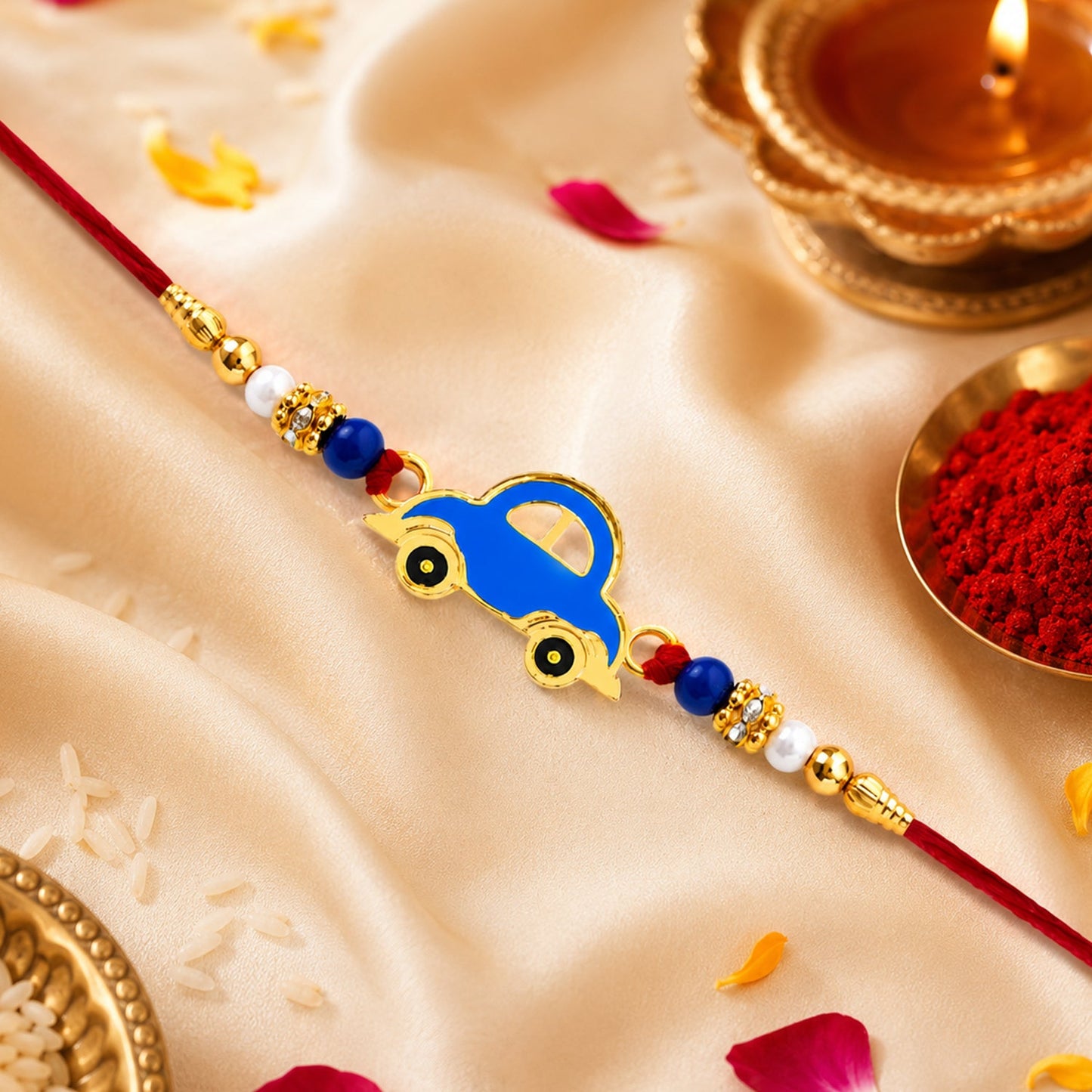 Colorful car design Rakhi for kids, perfect for brothers, on festival day