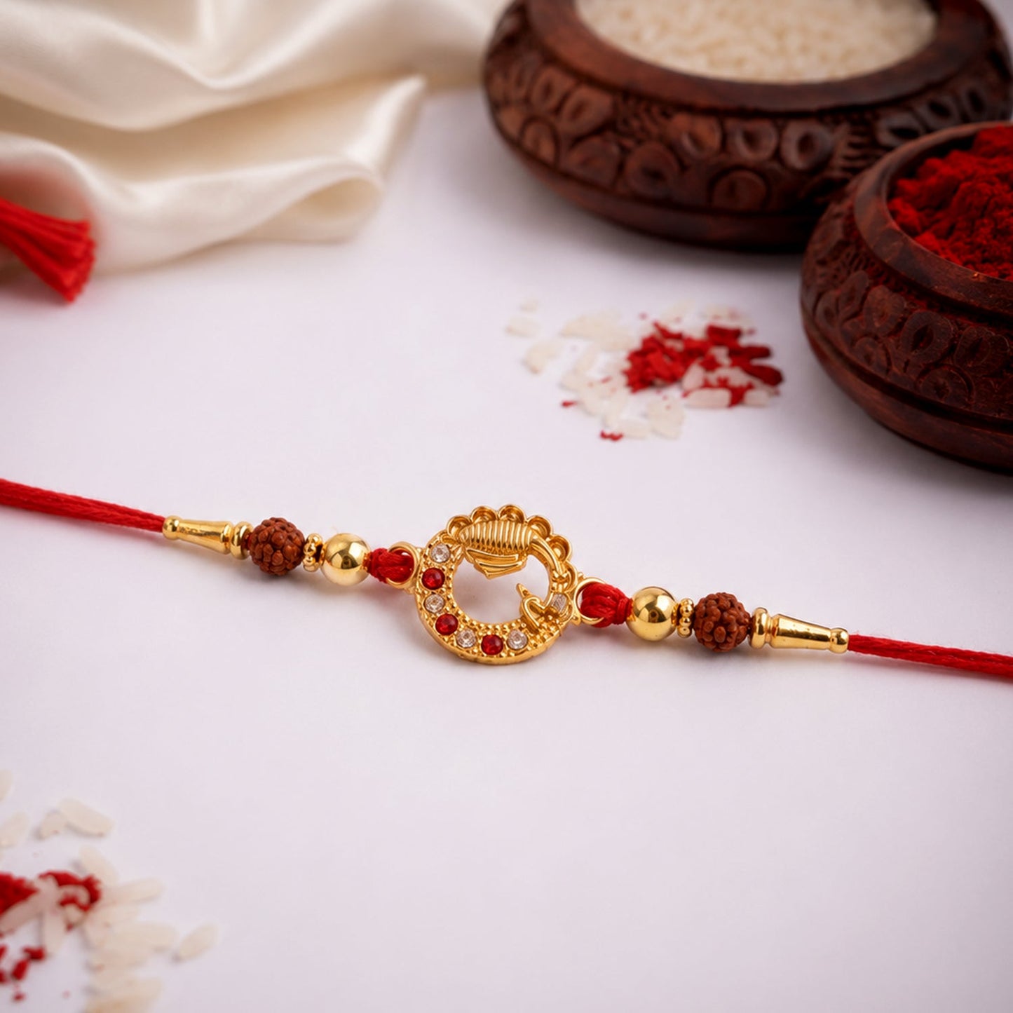 Elegant beadwork Rakhi with decorative center piece for brother