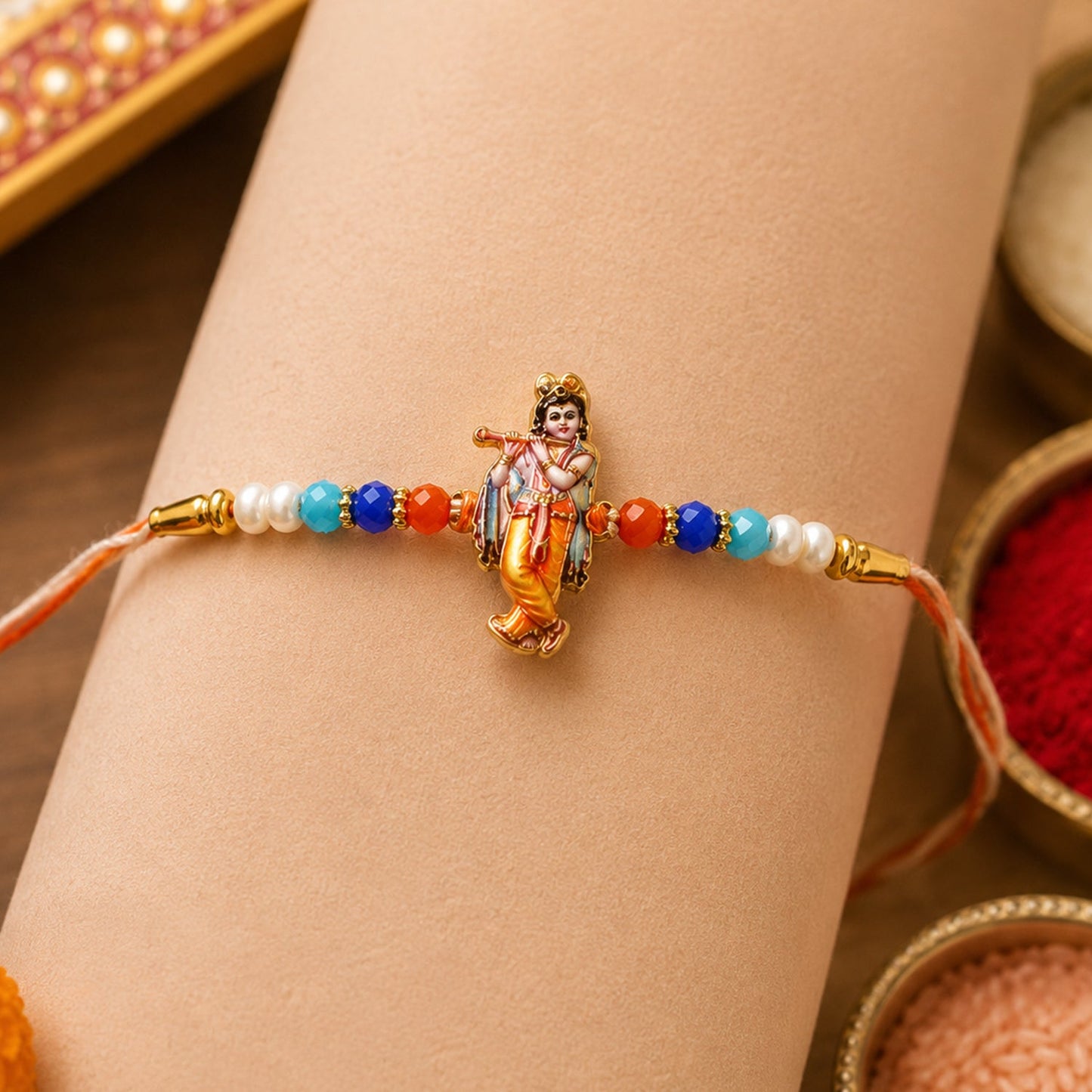 Lord Krishna designer Rakhi with colorful beads