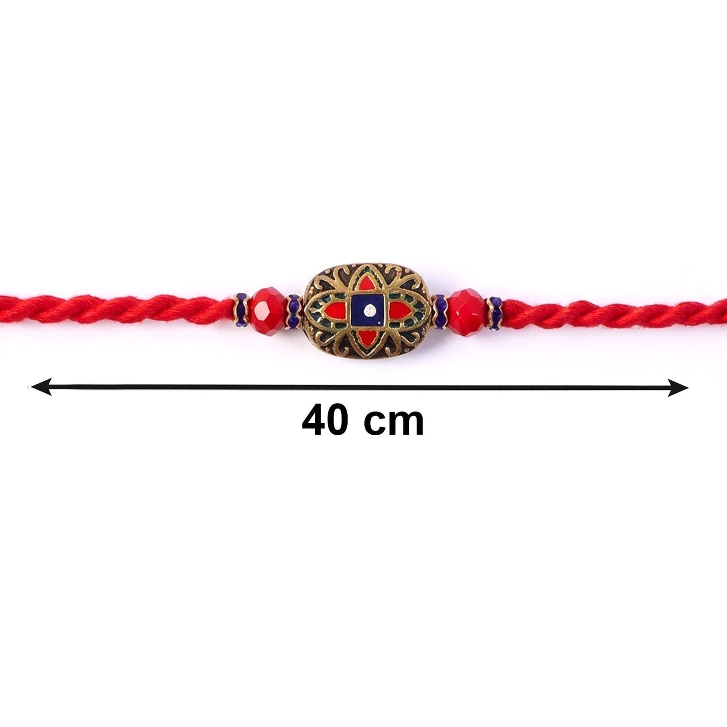 Side view of meenakari Bhabhi Rakhi showcasing decorative pearls