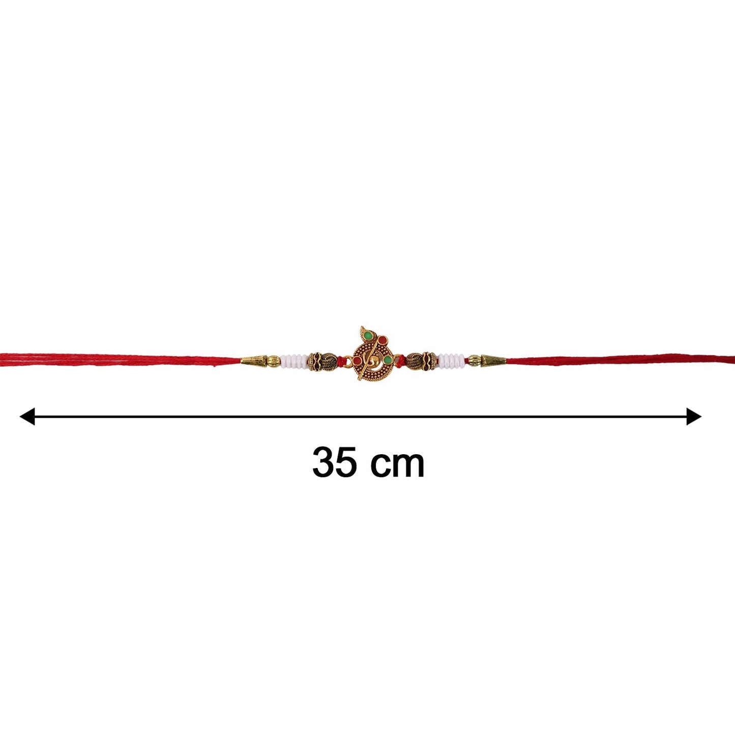Top view of Pearl Peacock Bhabhi Rakhi showcasing pearl arrangement