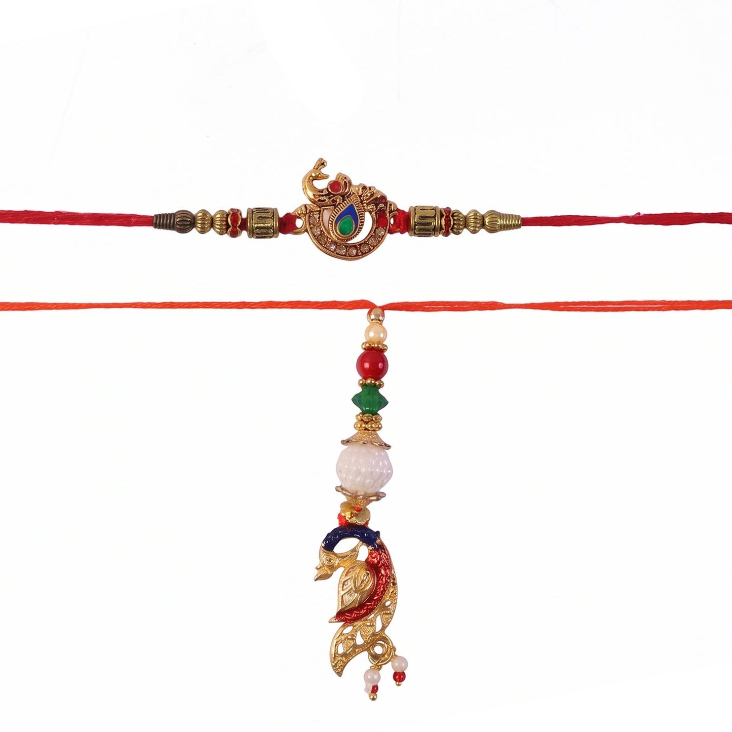 Traditional Peacock Kundan Bhabhi Rakhi with pearl accents