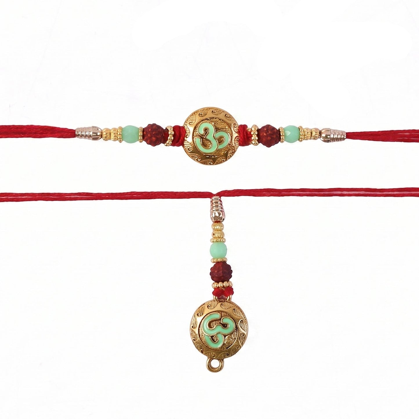 Detailed view of pearl bead embellishments on Bhabhi Rakhi