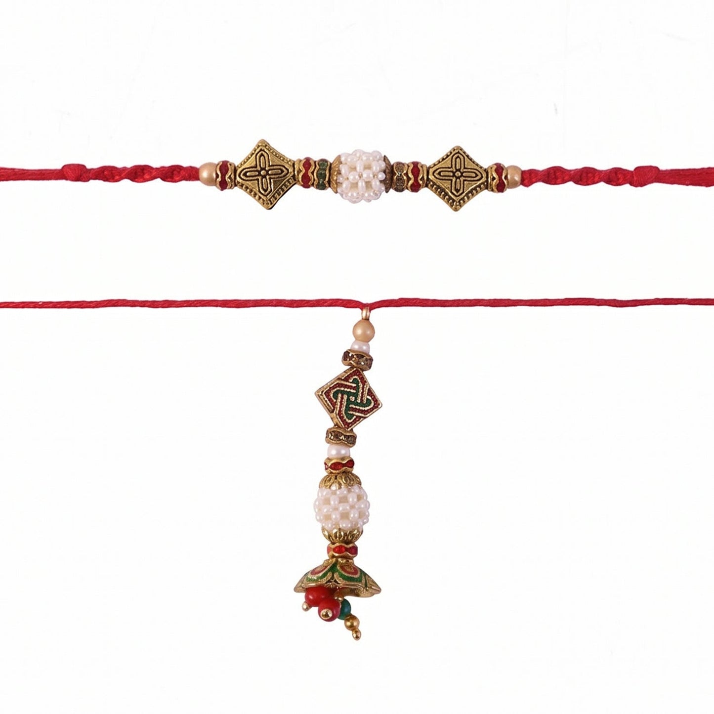 Traditional background display of Pearl Cube Bhabhi Rakhi