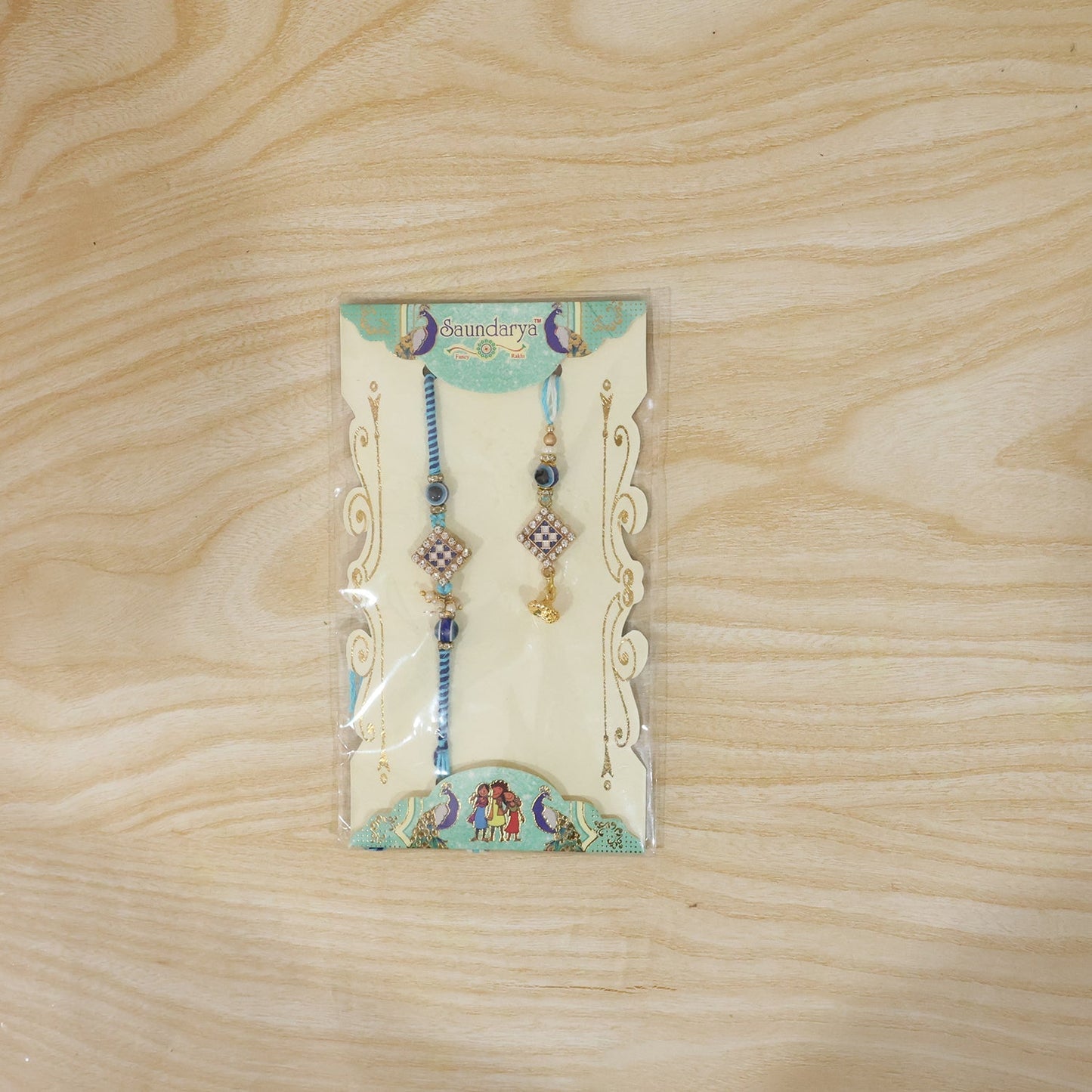 Traditional thread wrapping with pearl twin charm Bhabhi Rakhi