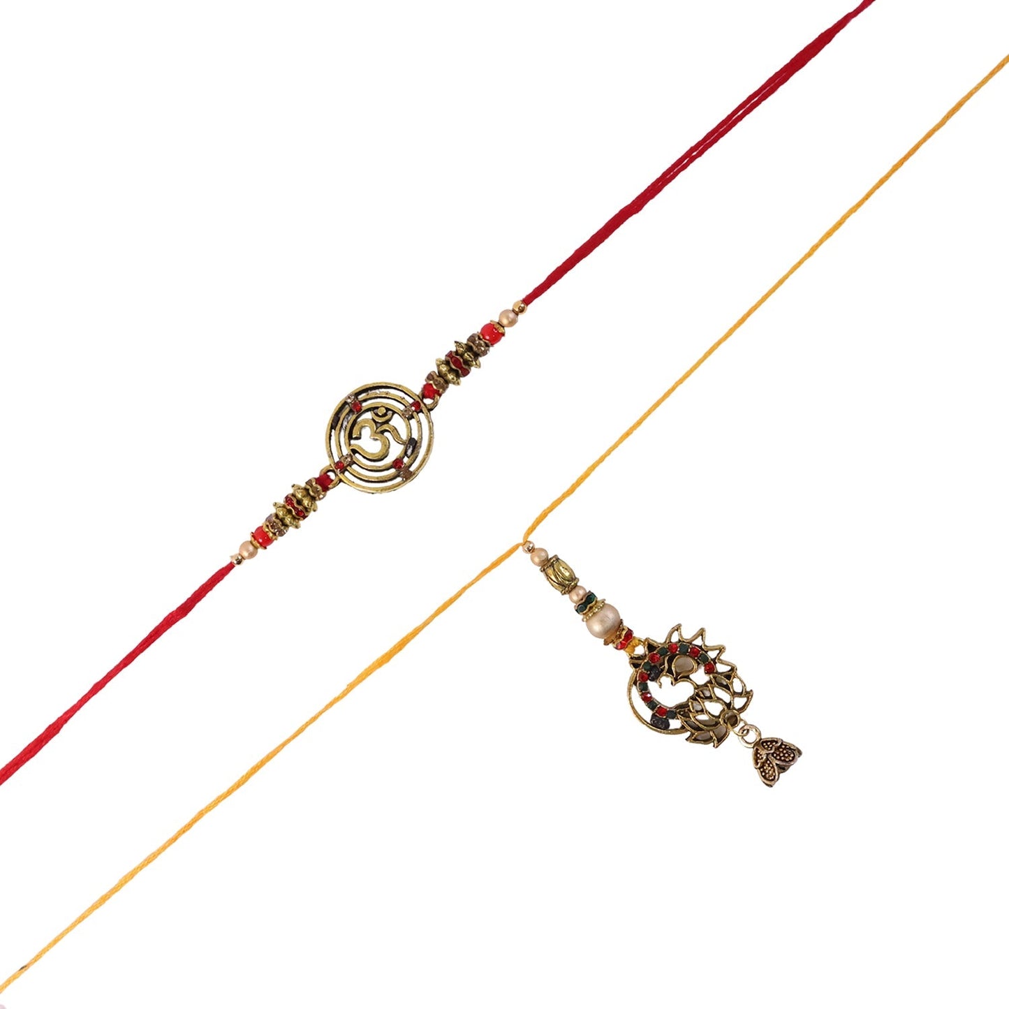 Closeup of antique drop detail on Spiral Charm Bhabhi Rakhi