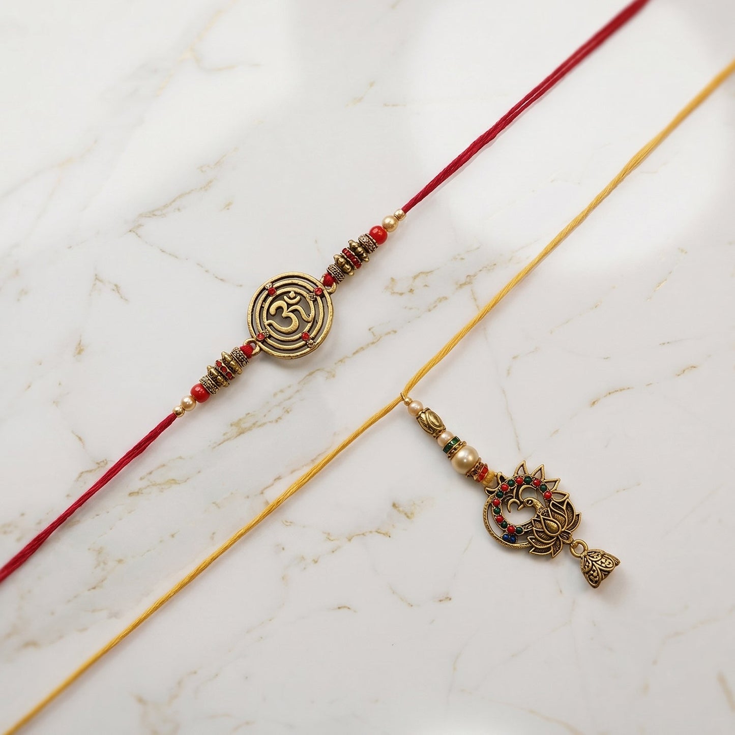 Closeup of charm detail on Spiral Charm Bhabhi Rakhi