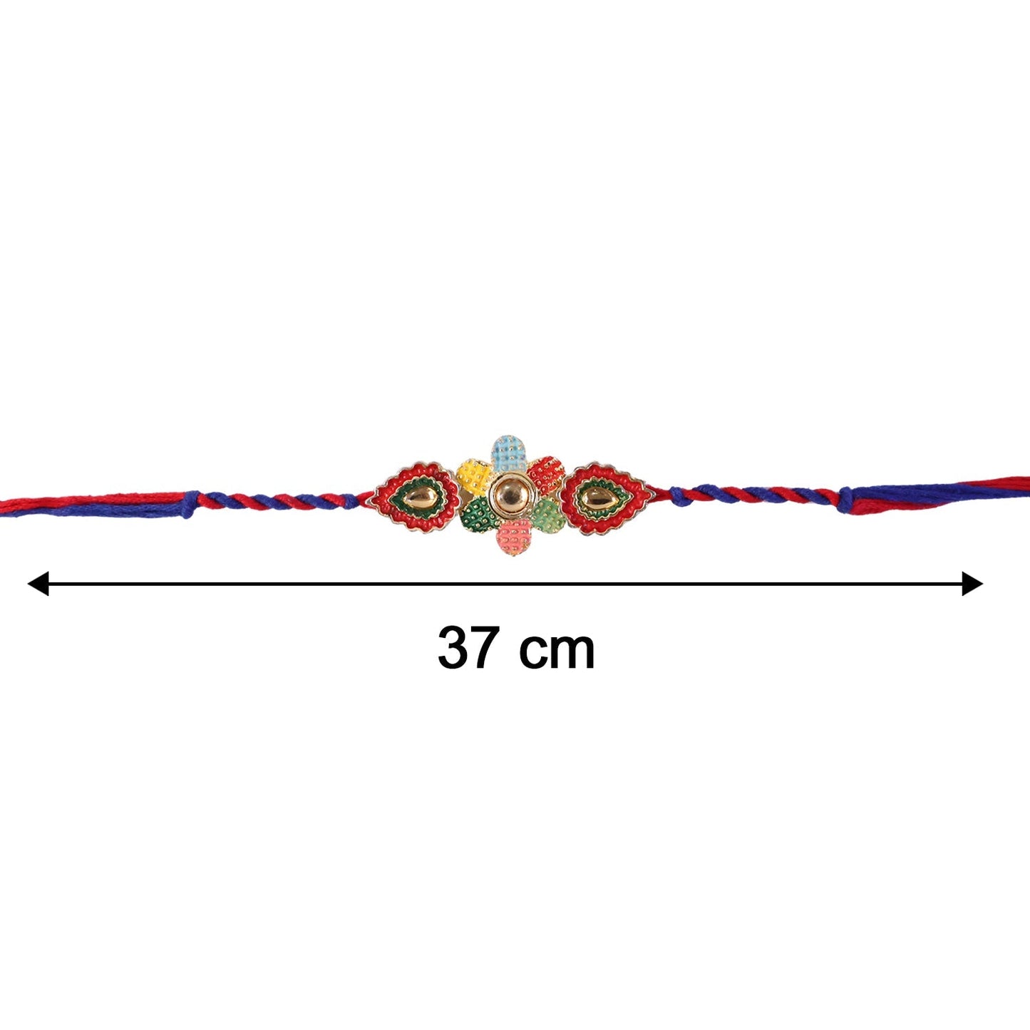 Vibrant multicolor Rakhi designed for Bhabhi with blue thread contrast