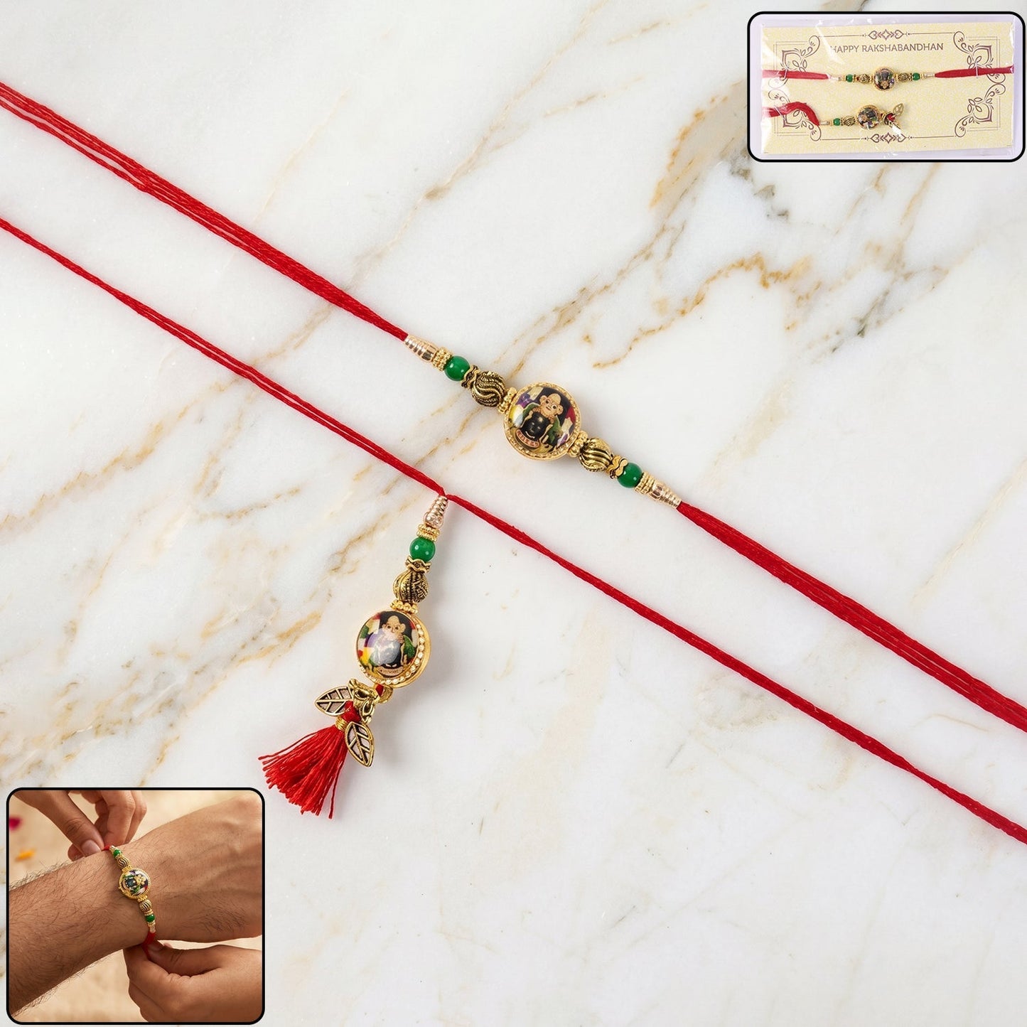 Side angle of Bead Bhabhi Rakhi thread and beads
