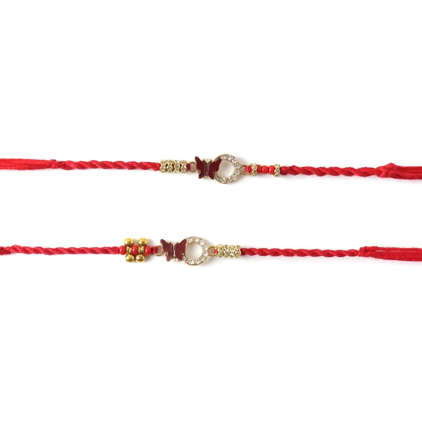 Red thread and mirror stones on traditional Bhabhi Rakhi