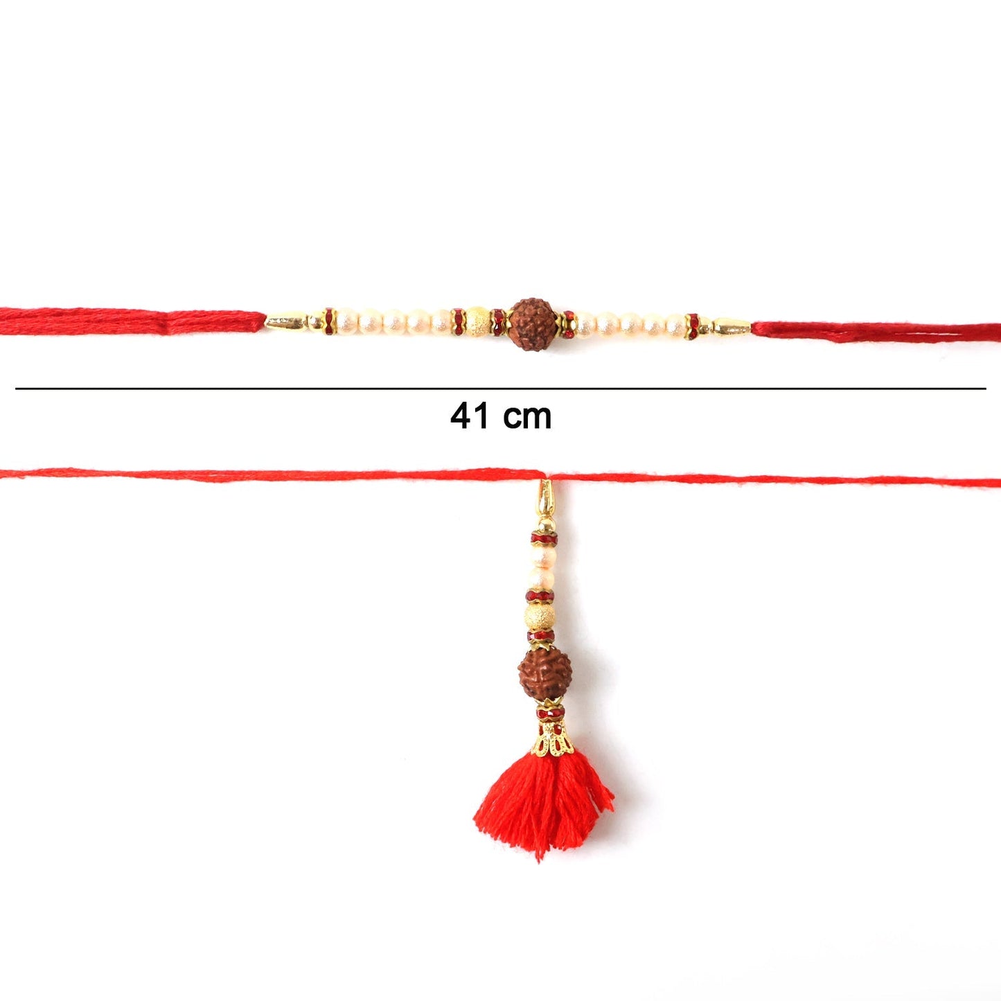Traditional brown bead Bhabhi Rakhi with red tassel latkan