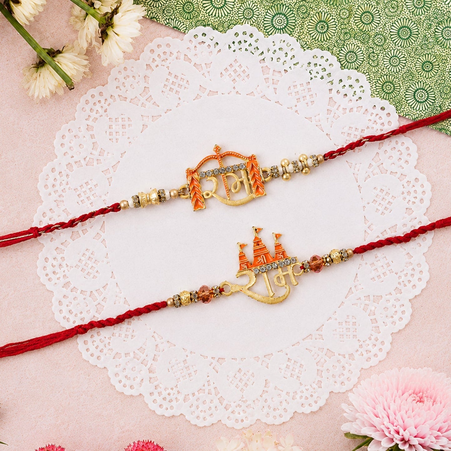 Close-up of golden latkan detail on Bhabhi Rakhi