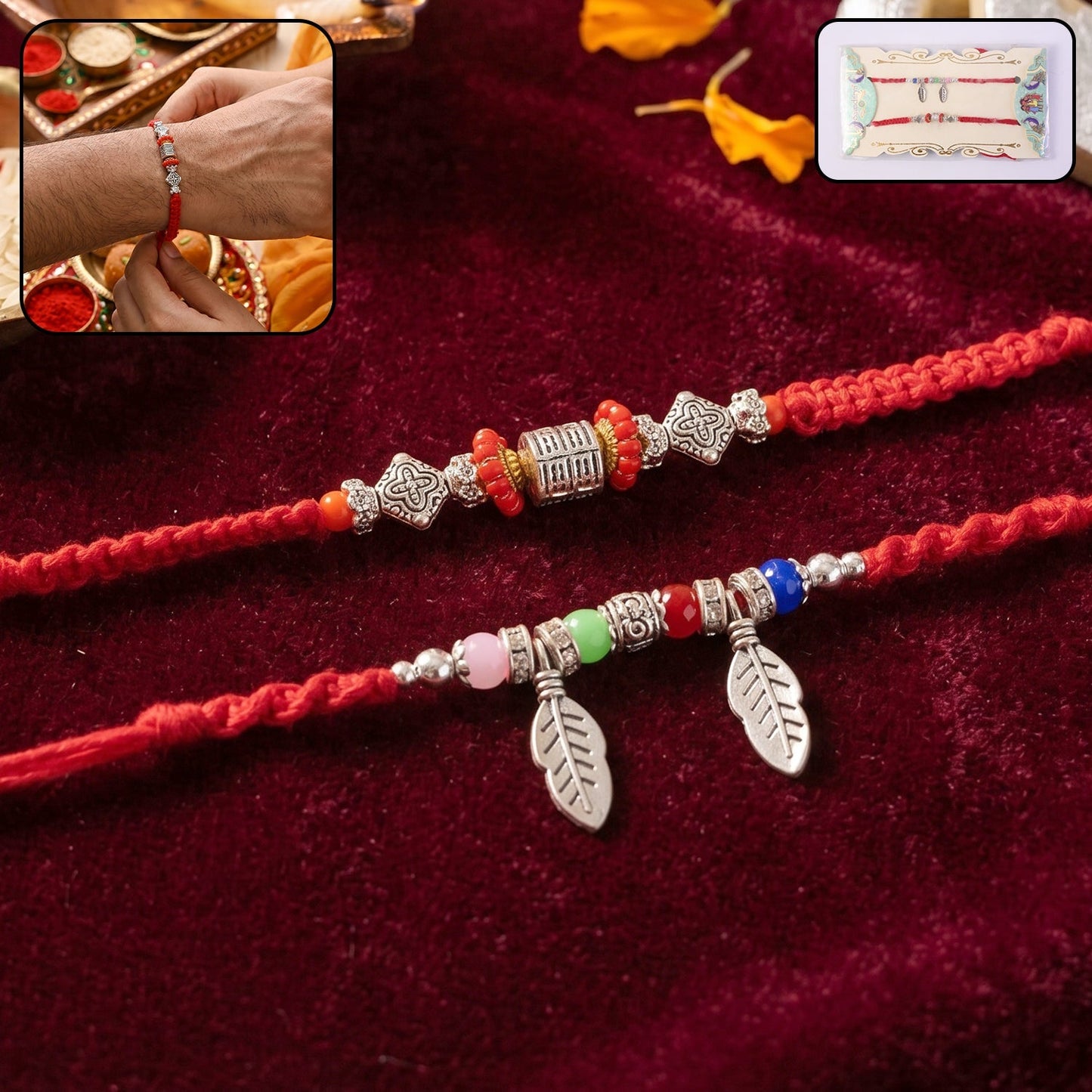 Front view of Bhabhi Rakhi showcasing vibrant beads