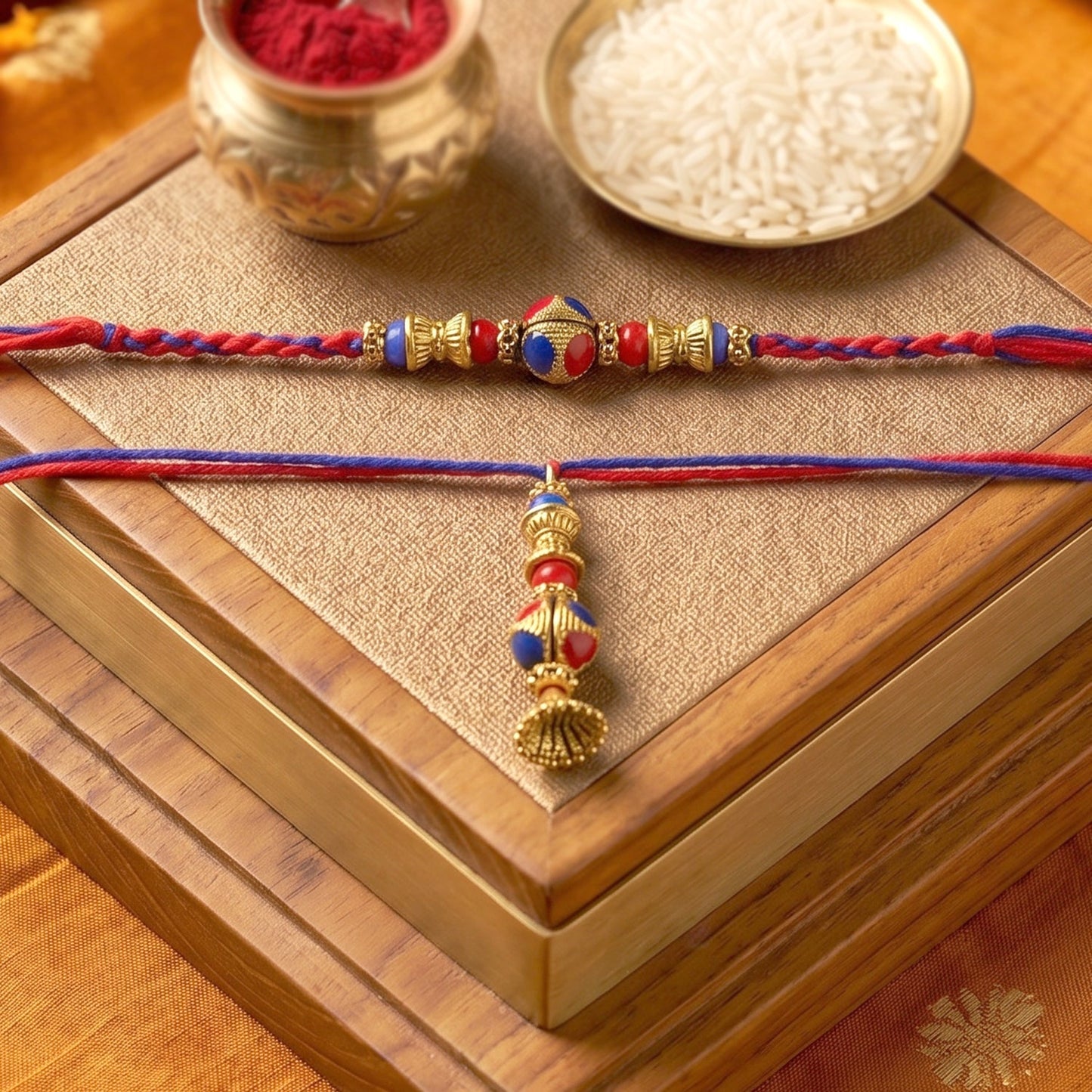 Rakhi thread and bead detail with Jhumka Latkan