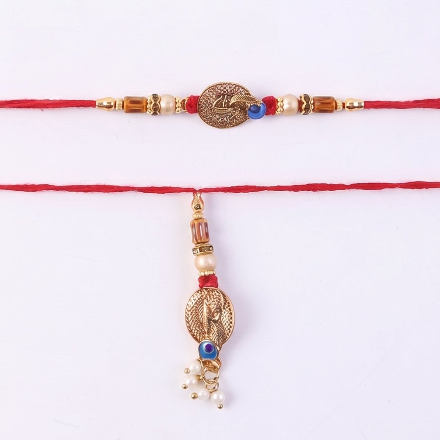Blue Stone Bhabhi Rakhi with intricate design details