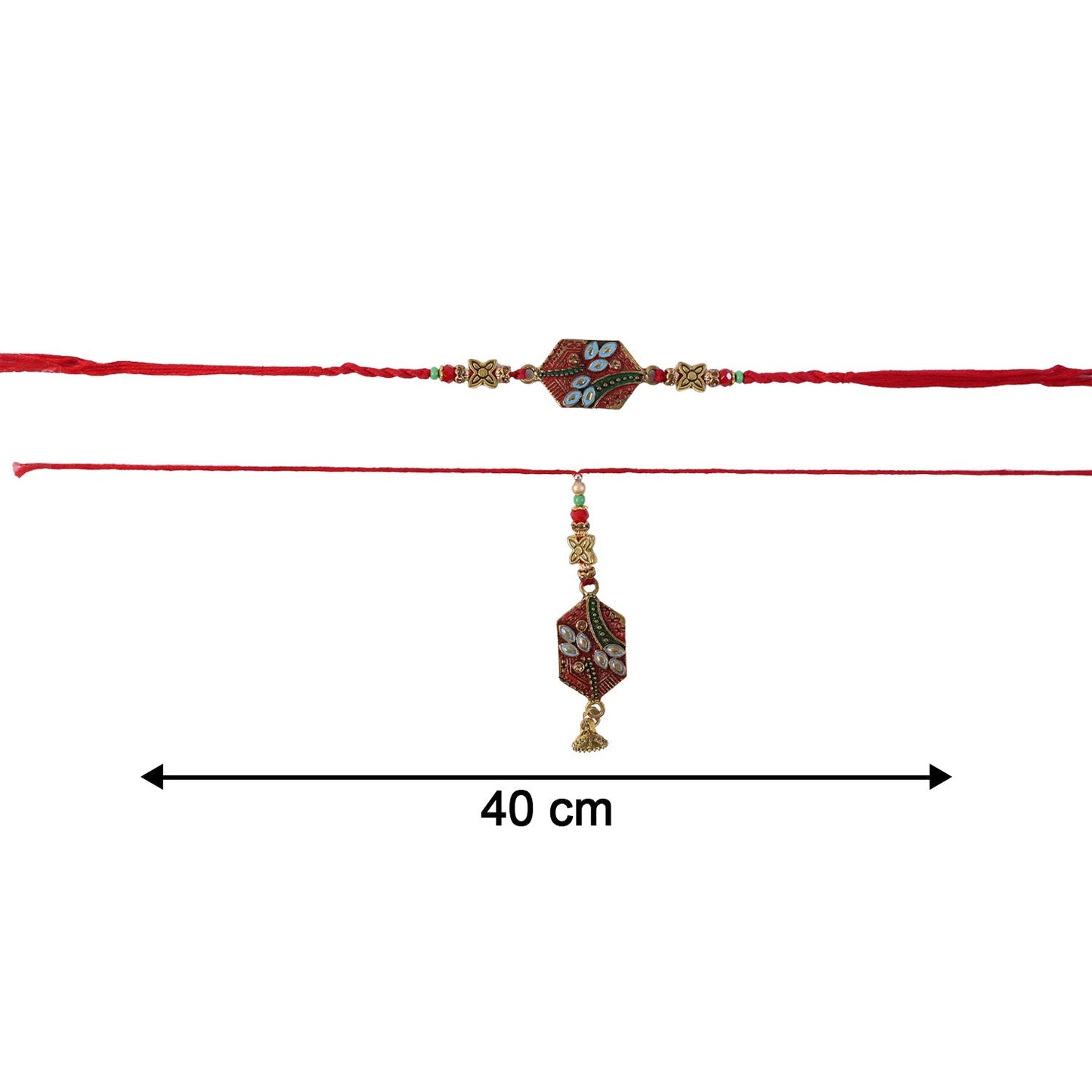 Close-up of colorful meenakari work on Bhabhi Rakhi