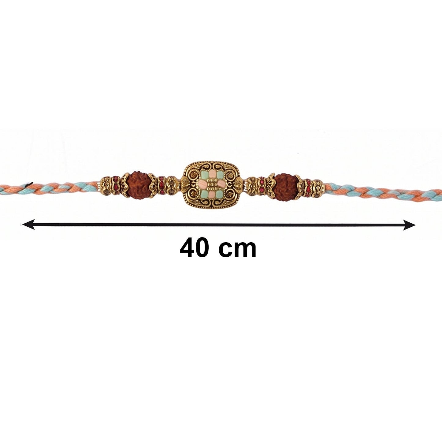 Thread and pearl bead combination on custom Rakhi