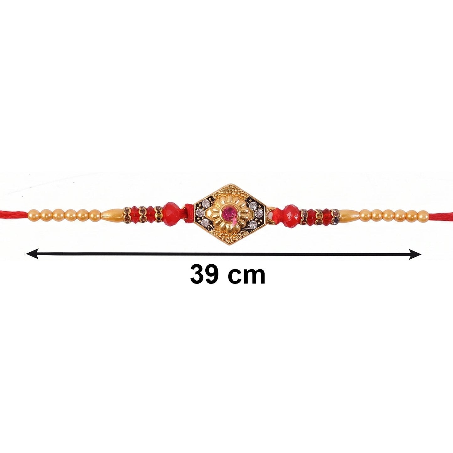 Details of beads and thread on Hexagon Stone Designer Rakhi
