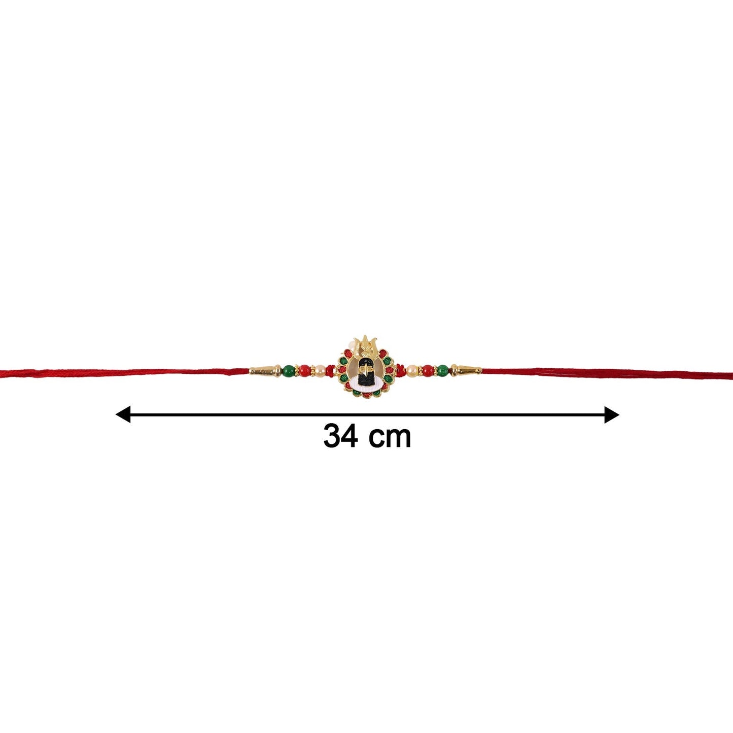 Hand holding Shivling Design Rakhi with colorful beads