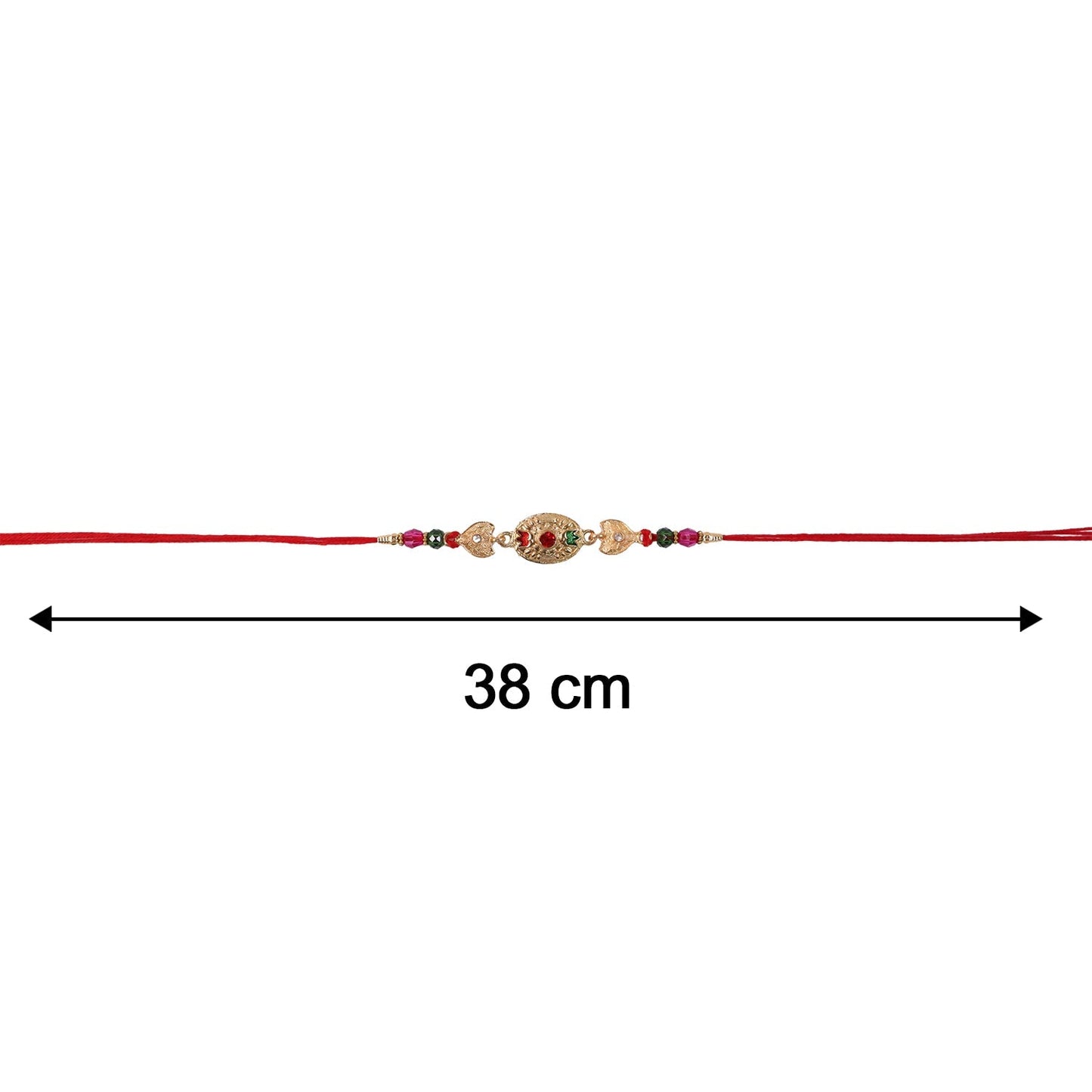 Soft thread Rakhi with golden oval and beads