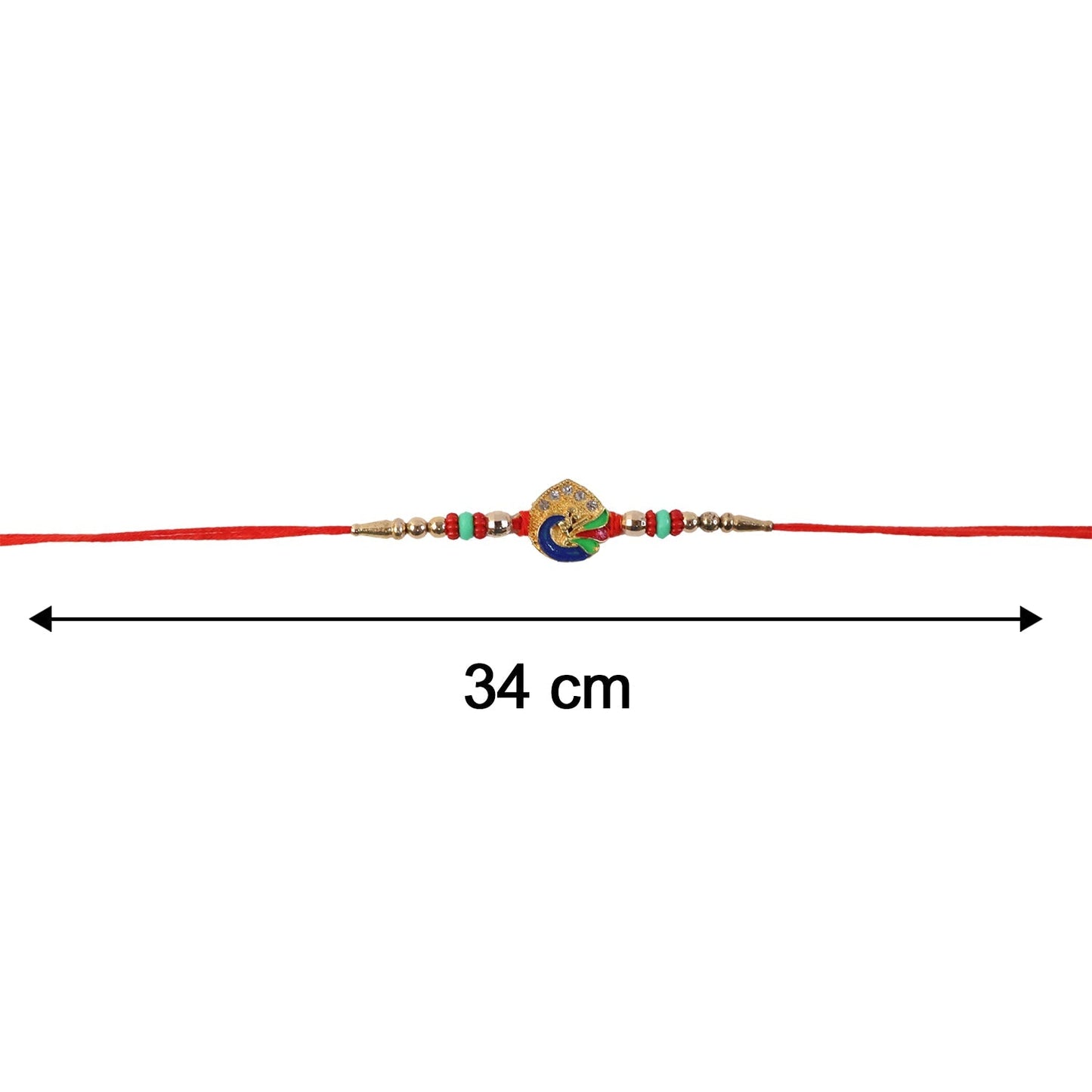 Bead details and colorful design on peacock Rakhi