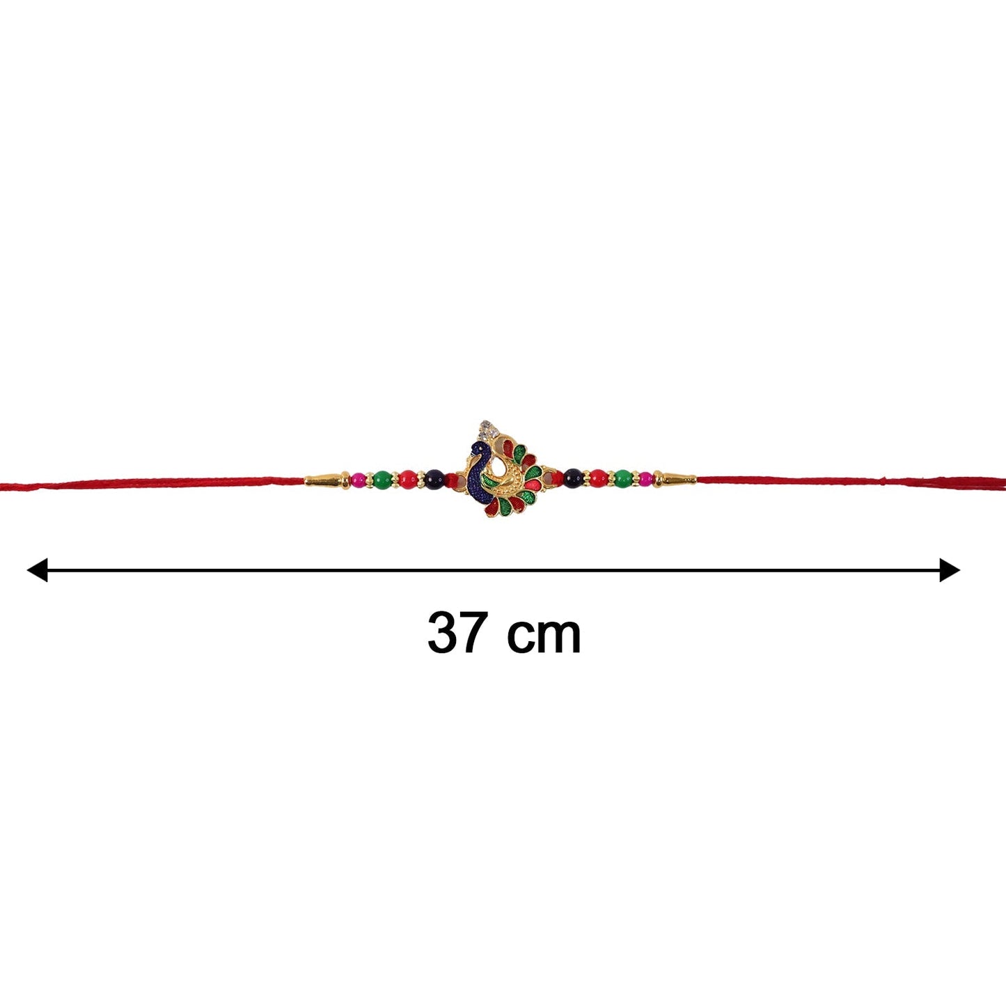 Peacock motif Rakhi with multicolor beads and decorative thread