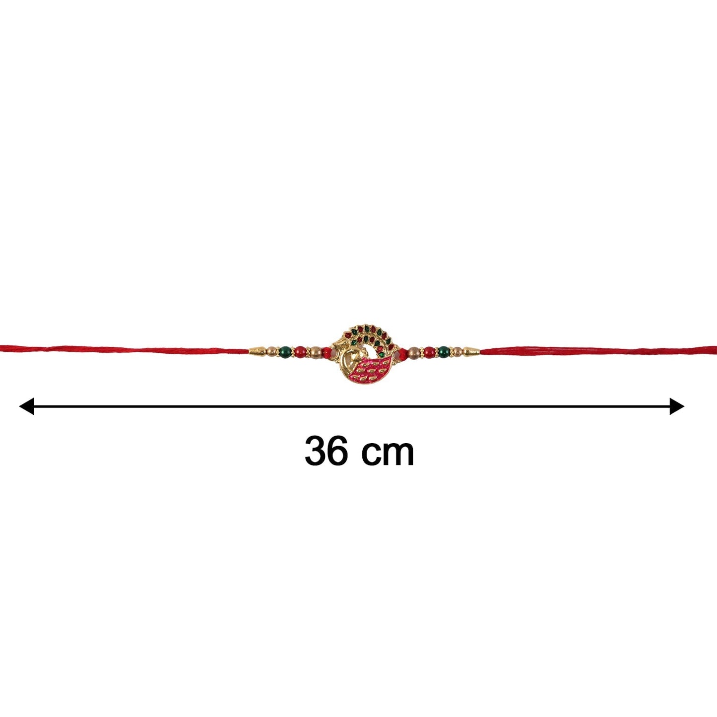 Decorative bead detail on Pink Peacock Rakhi