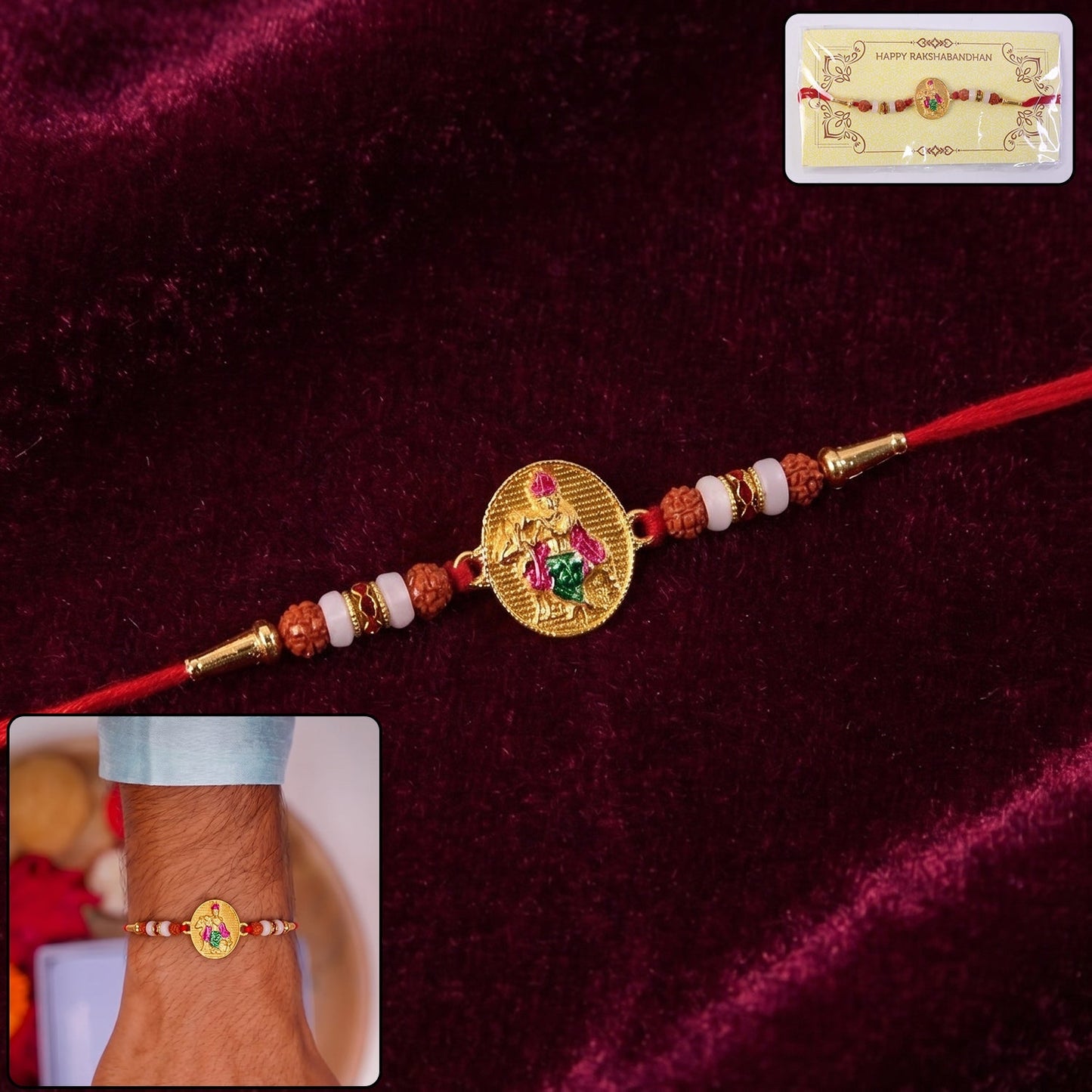 Lord Krishna design Rakhi with Rudraksha beads for Raksha Bandhan