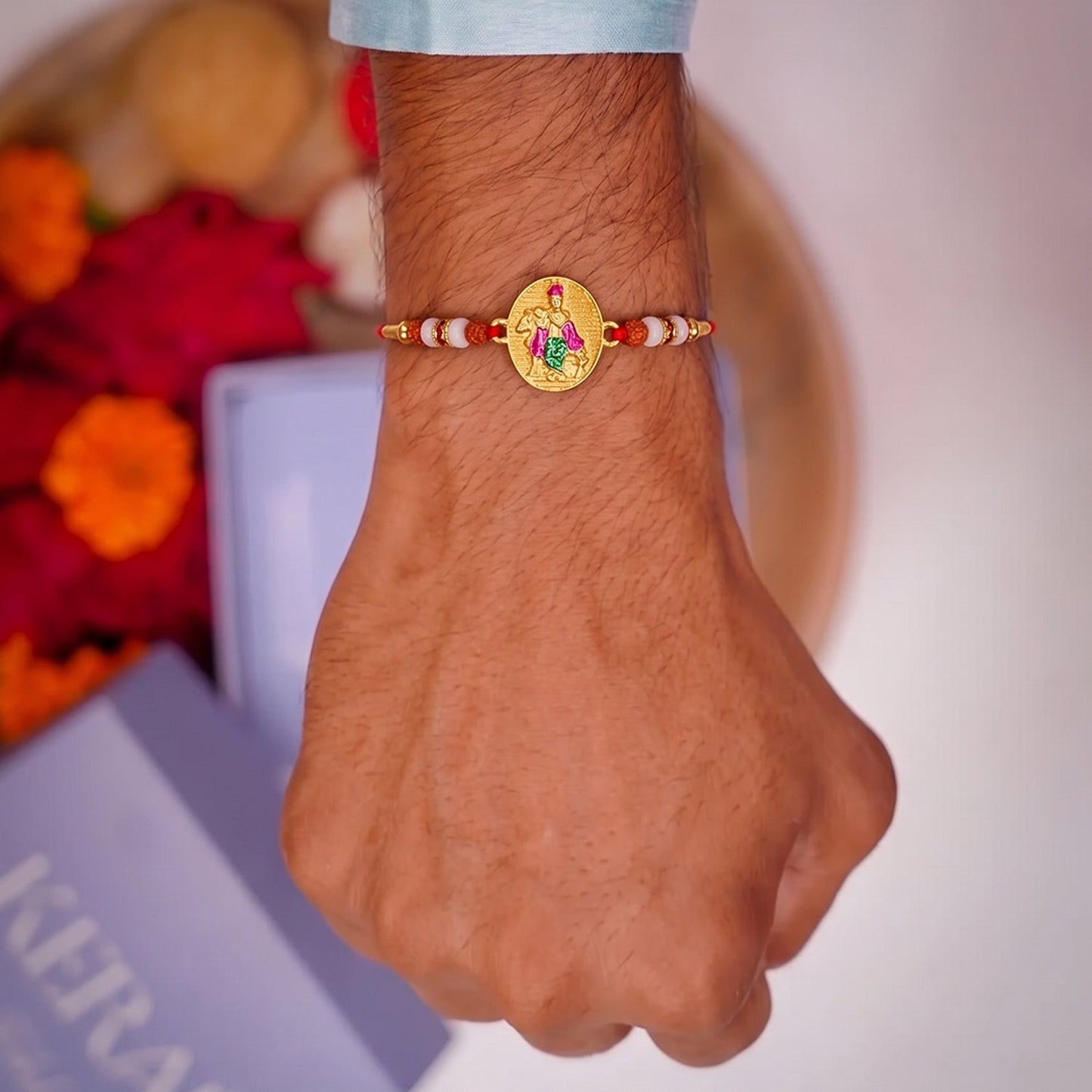 Decorative Rudraksha beads on Lord Krishna Rakhi thread