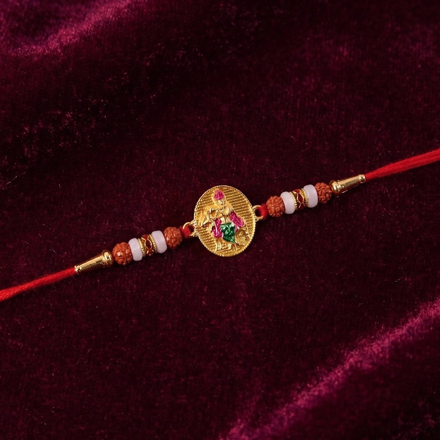 Close-up of Lord Krishna centerpiece on Rakhi