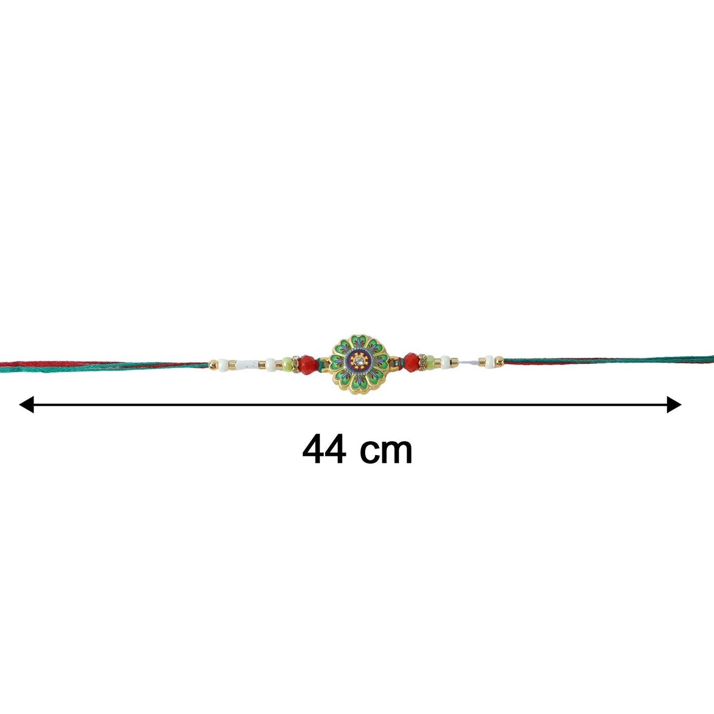 Festive rakhi with floral centerpiece and colorful beads