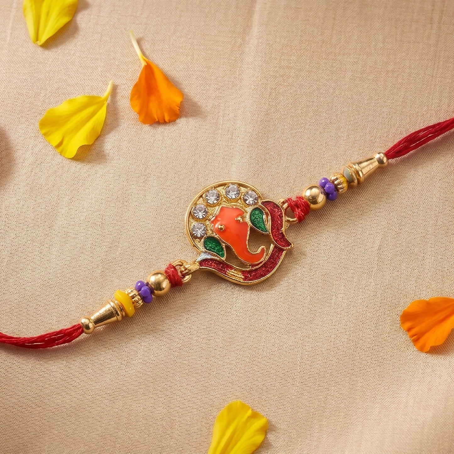 Soft thread and detailed Ganesh Rakhi design