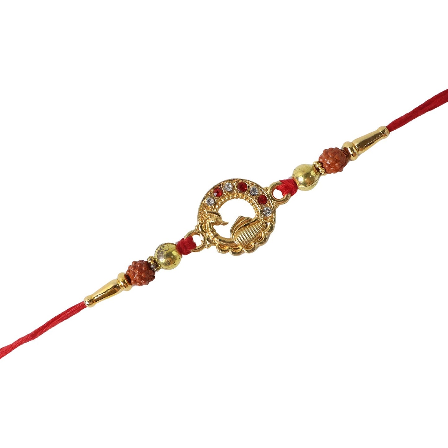 Lightweight and durable Rakhi with peacock design and Rudraksha beads