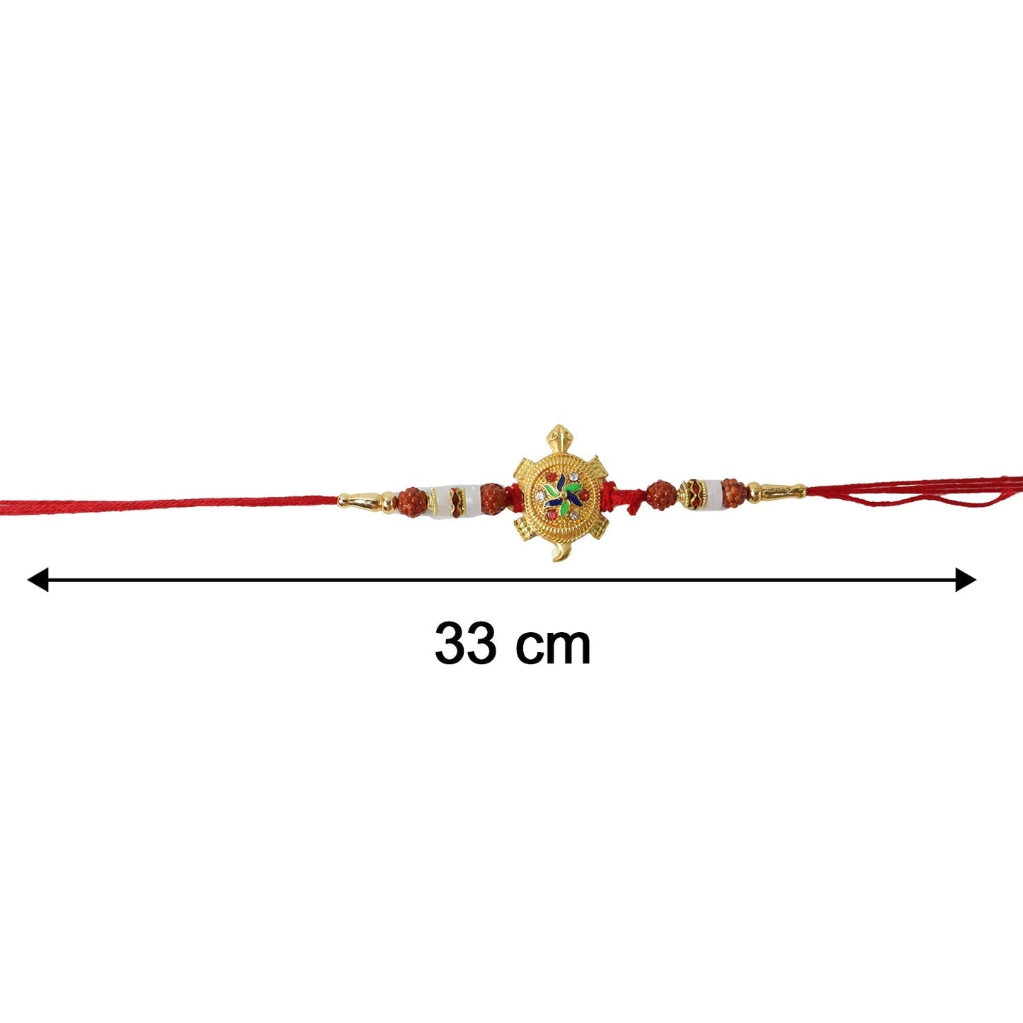 Top view of Rakhi showing centerpiece and thread