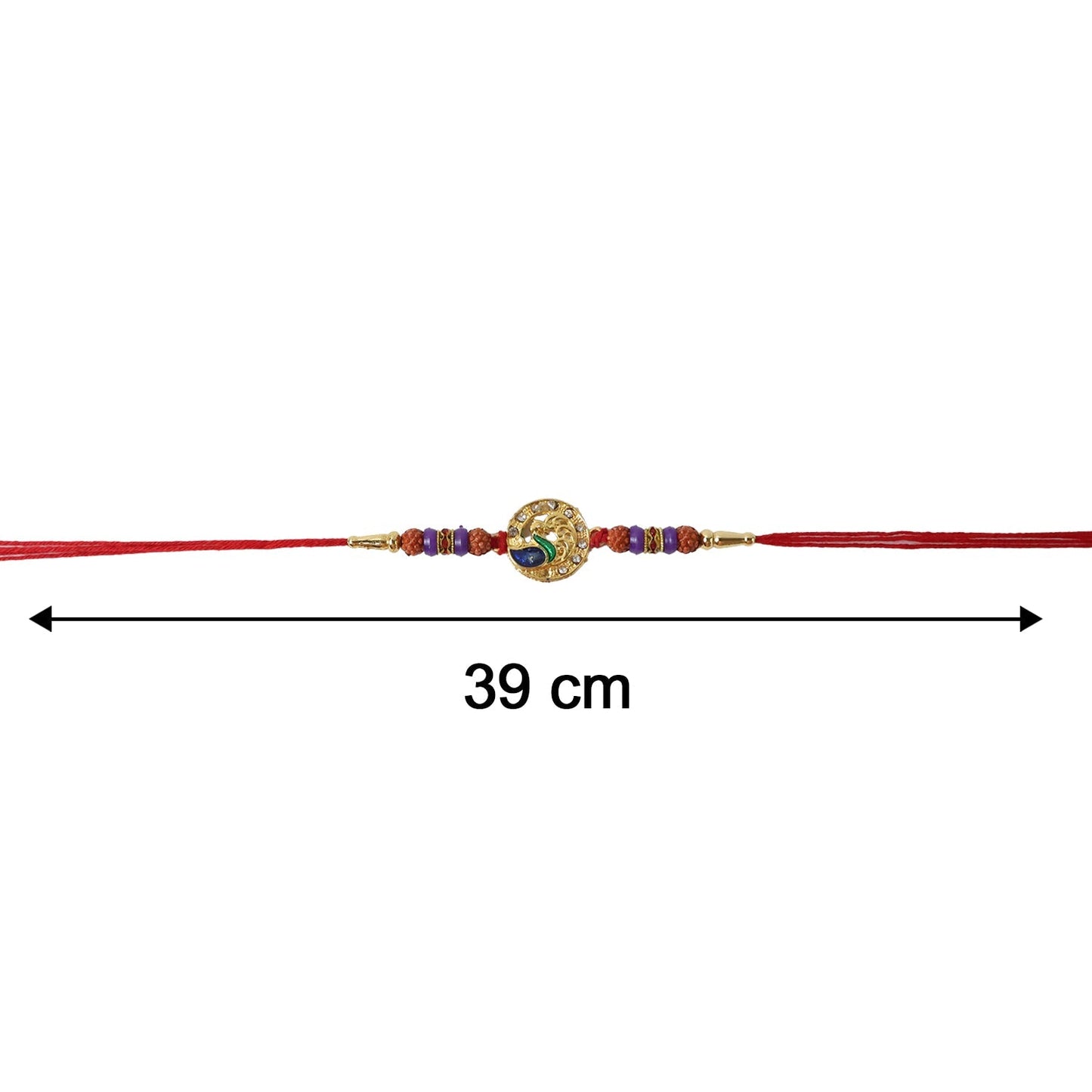 Side view of Peacock Rakhi showcasing detailed craftsmanship