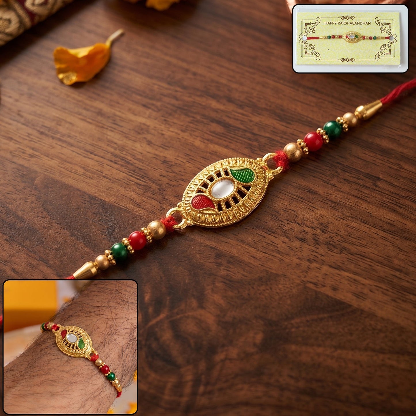 Colorful bead Rakhi with soft thread for Raksha Bandhan celebration