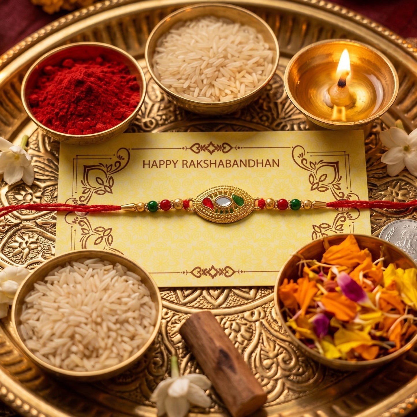 Traditional decorative Rakhi with beads and stylish details