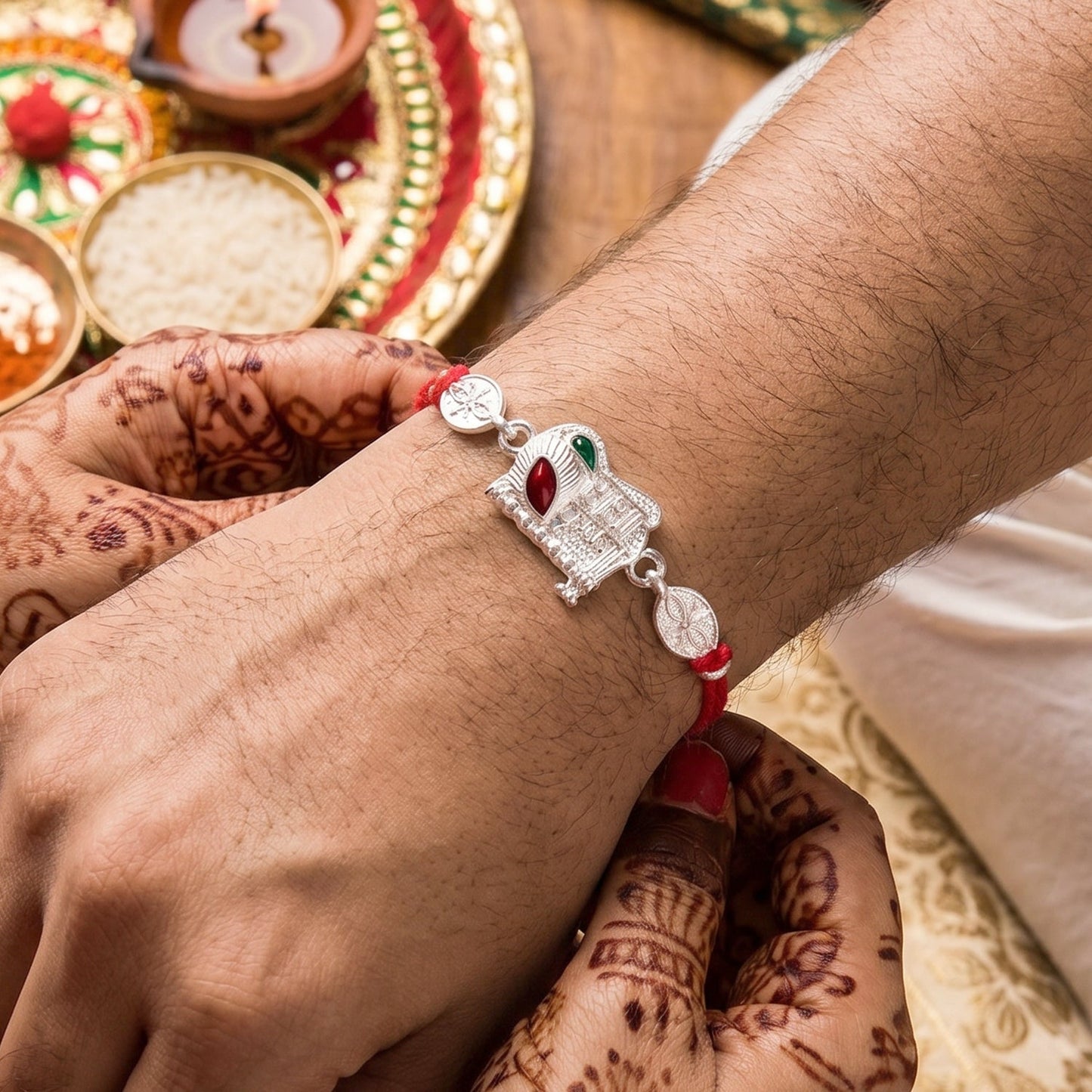 Traditional Radha Krishna Rakhi with soft thread for brother