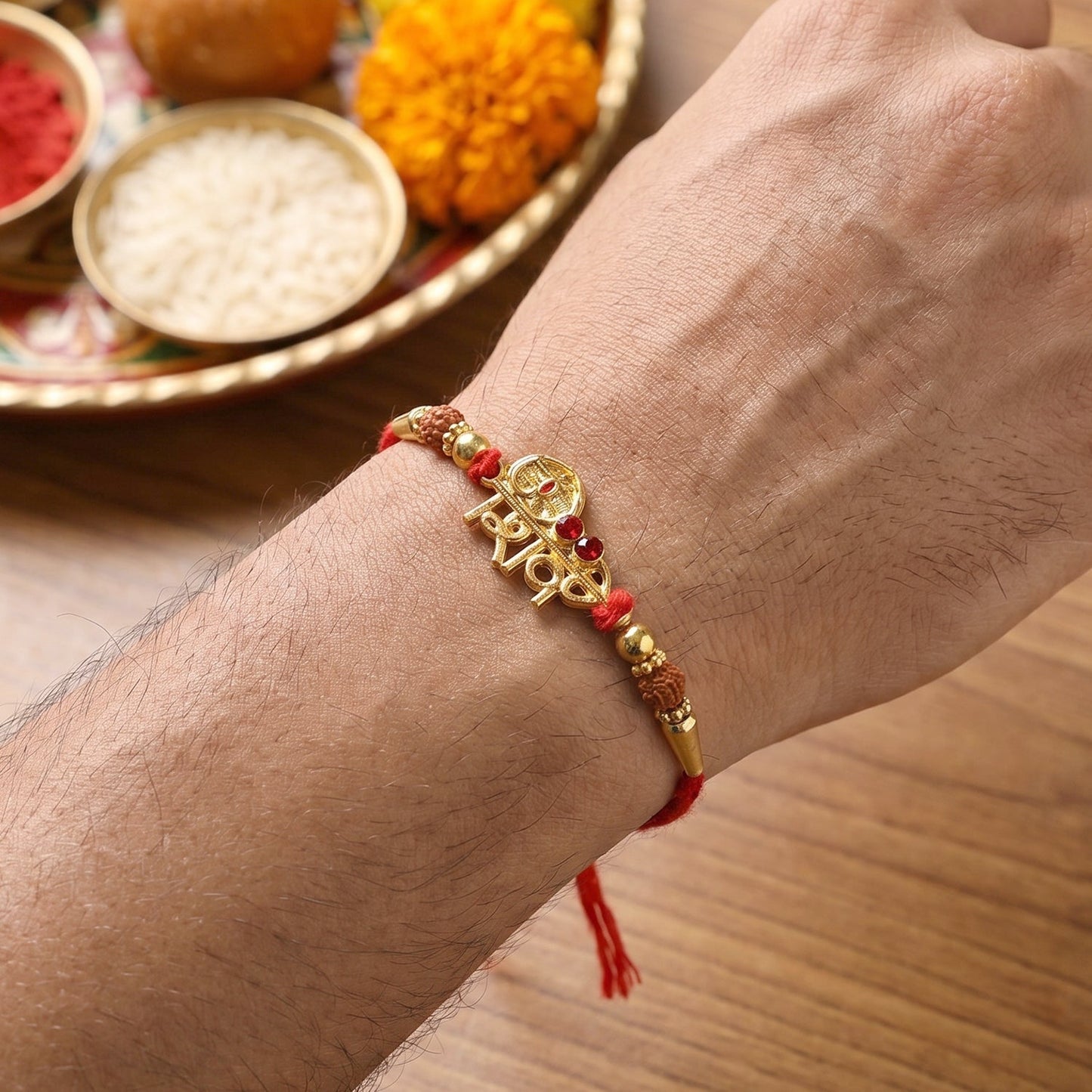 Soft thread on Shiv Design Rakhi for comfortable tying