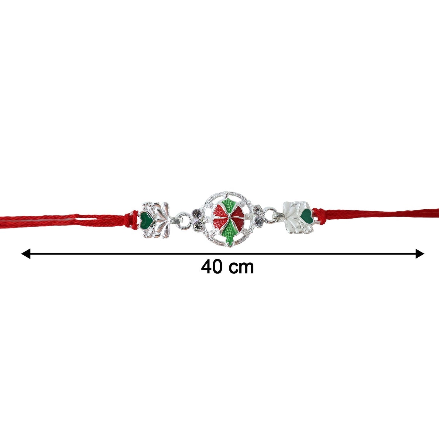 Top view of decorative silver floral Rakhi