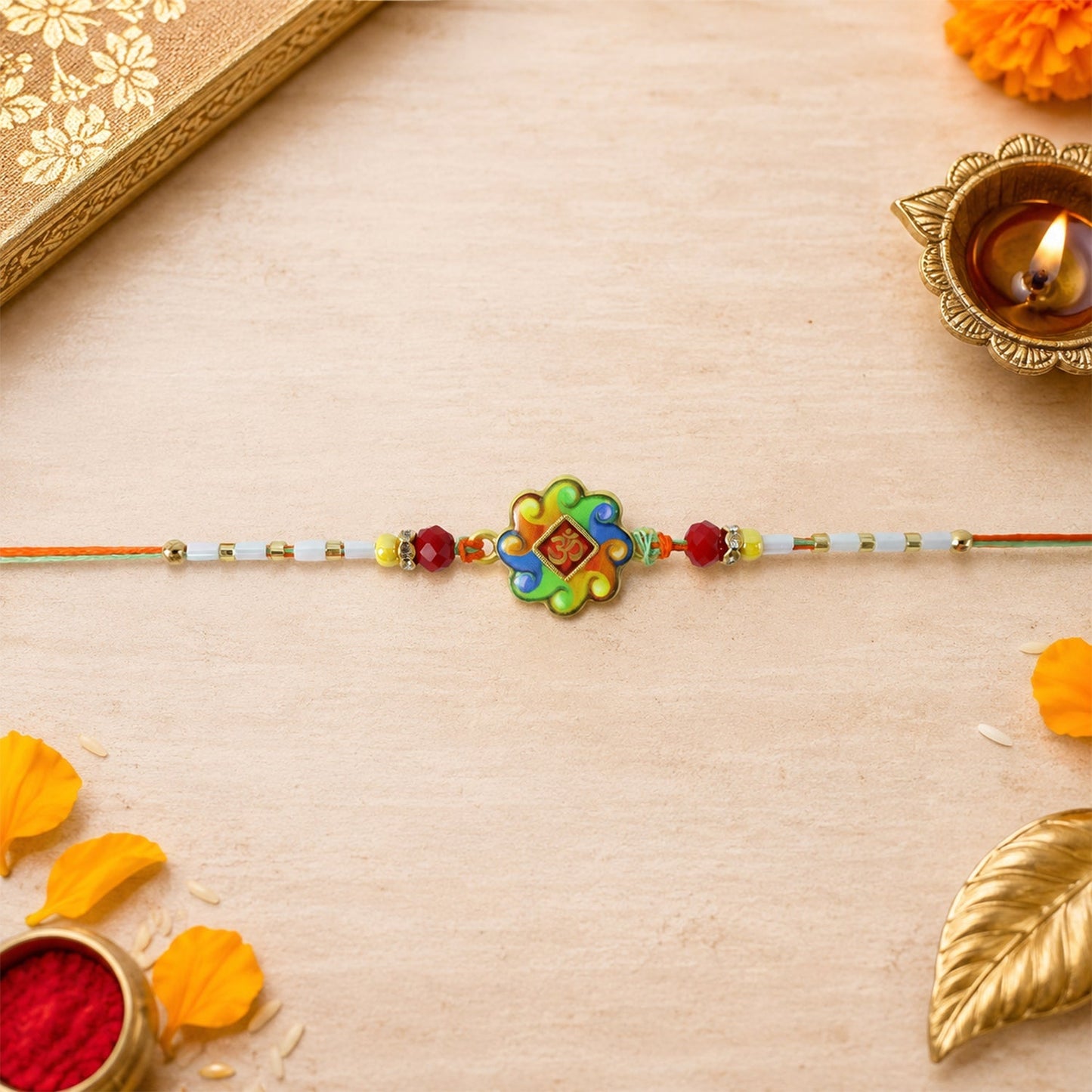 Decorative beads and soft thread of traditional Rakhi