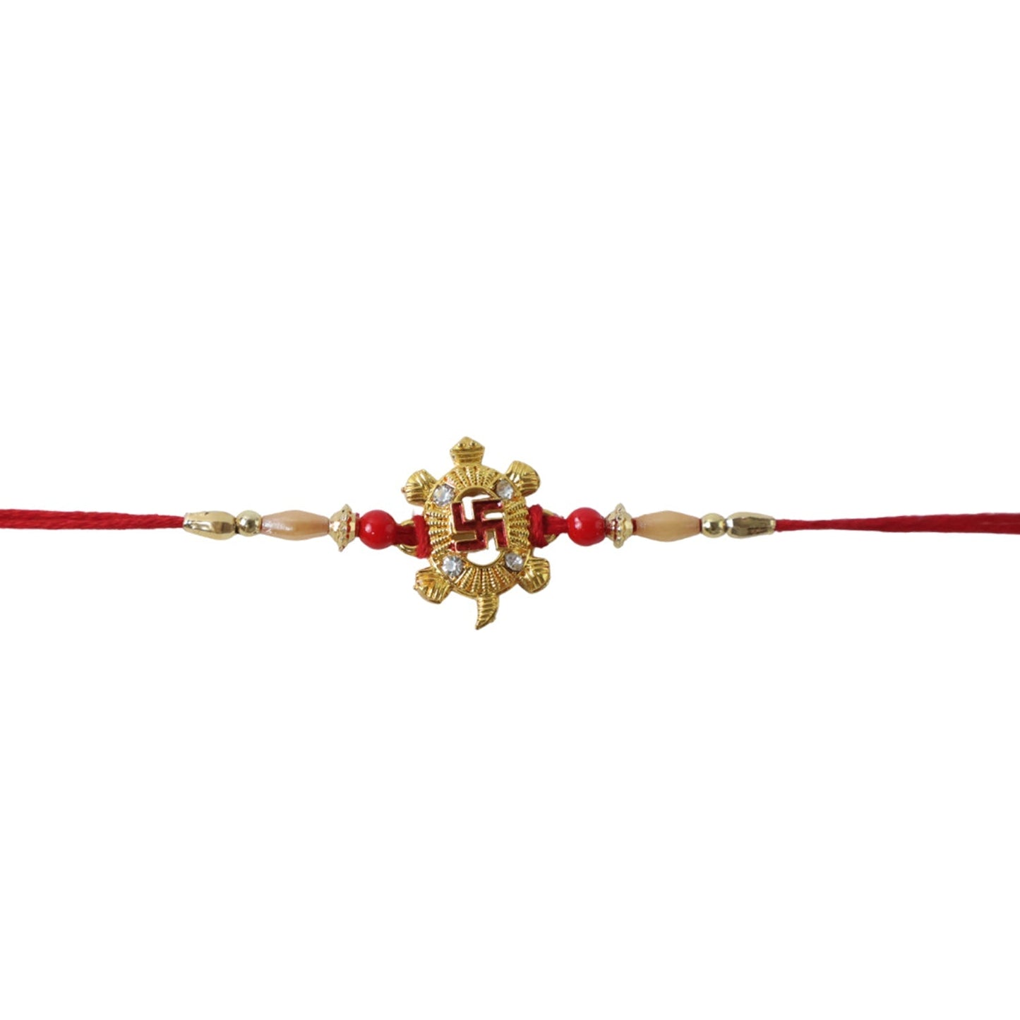 Flat lay of Turtle Swastik rakhi displaying intricate design