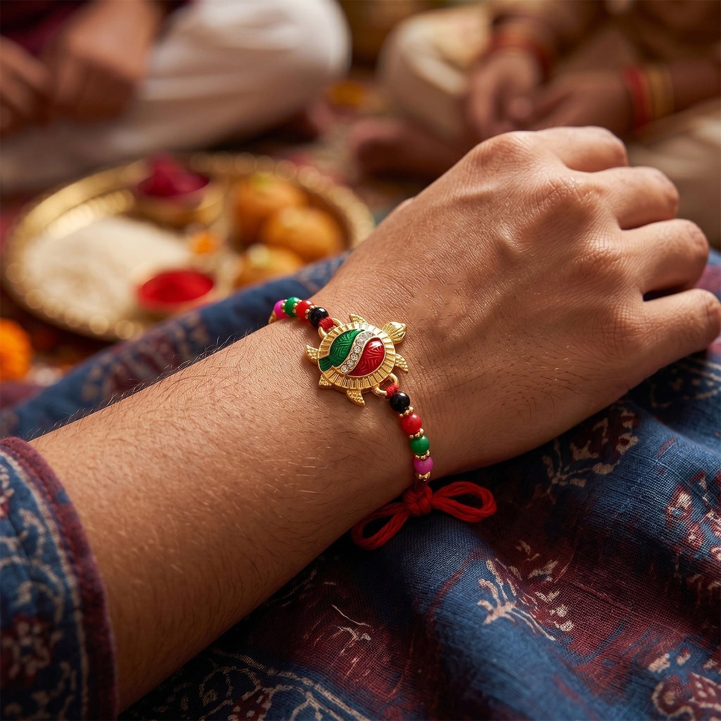 Turtle Designer Rakhi with Red Thread Tying Detail