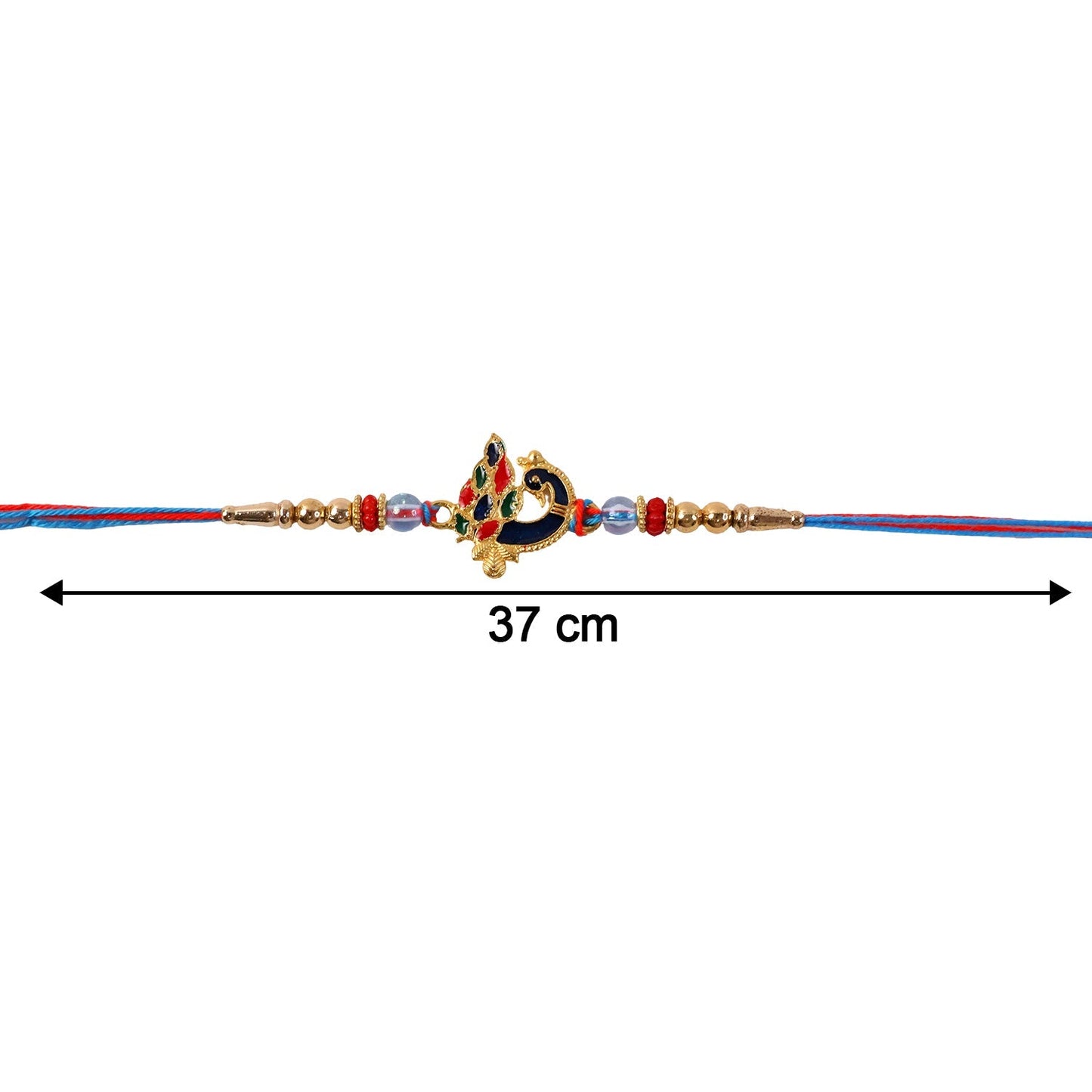 Lay out of colorful beads and thread for peacock rakhi