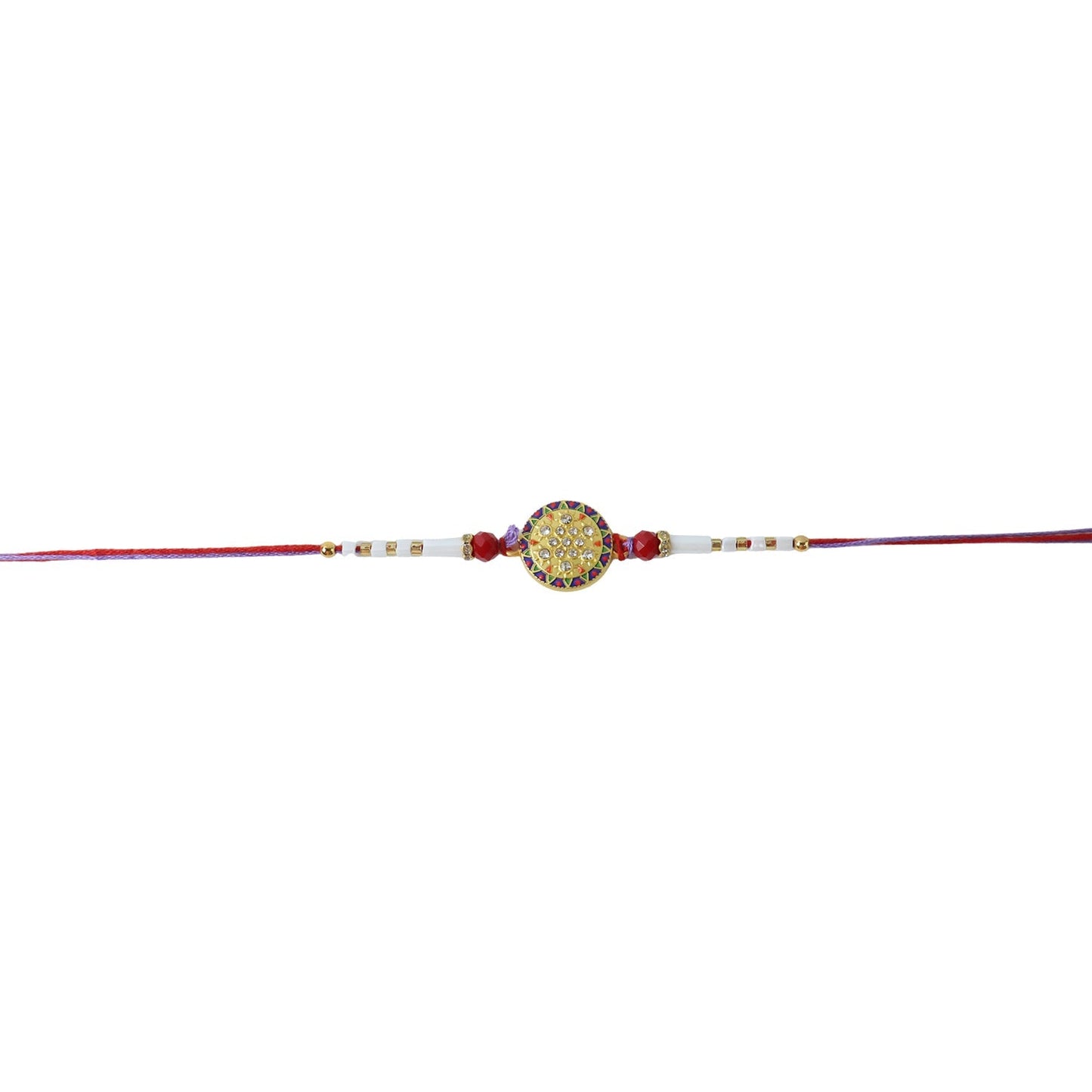 Festive setup featuring designer Round Stone Rakhi with white beads