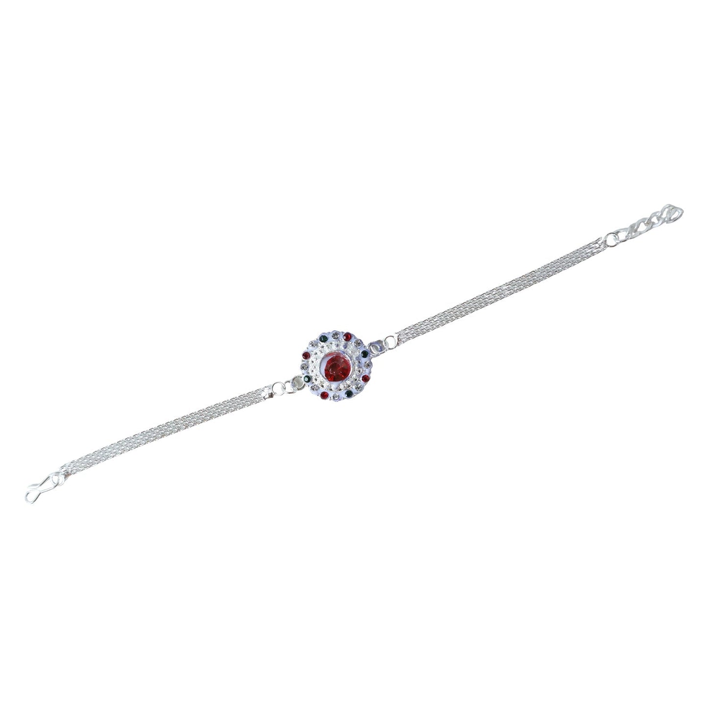 Designer Silver Stone Chain Rakhi, perfect for Raksha Bandhan gifting.