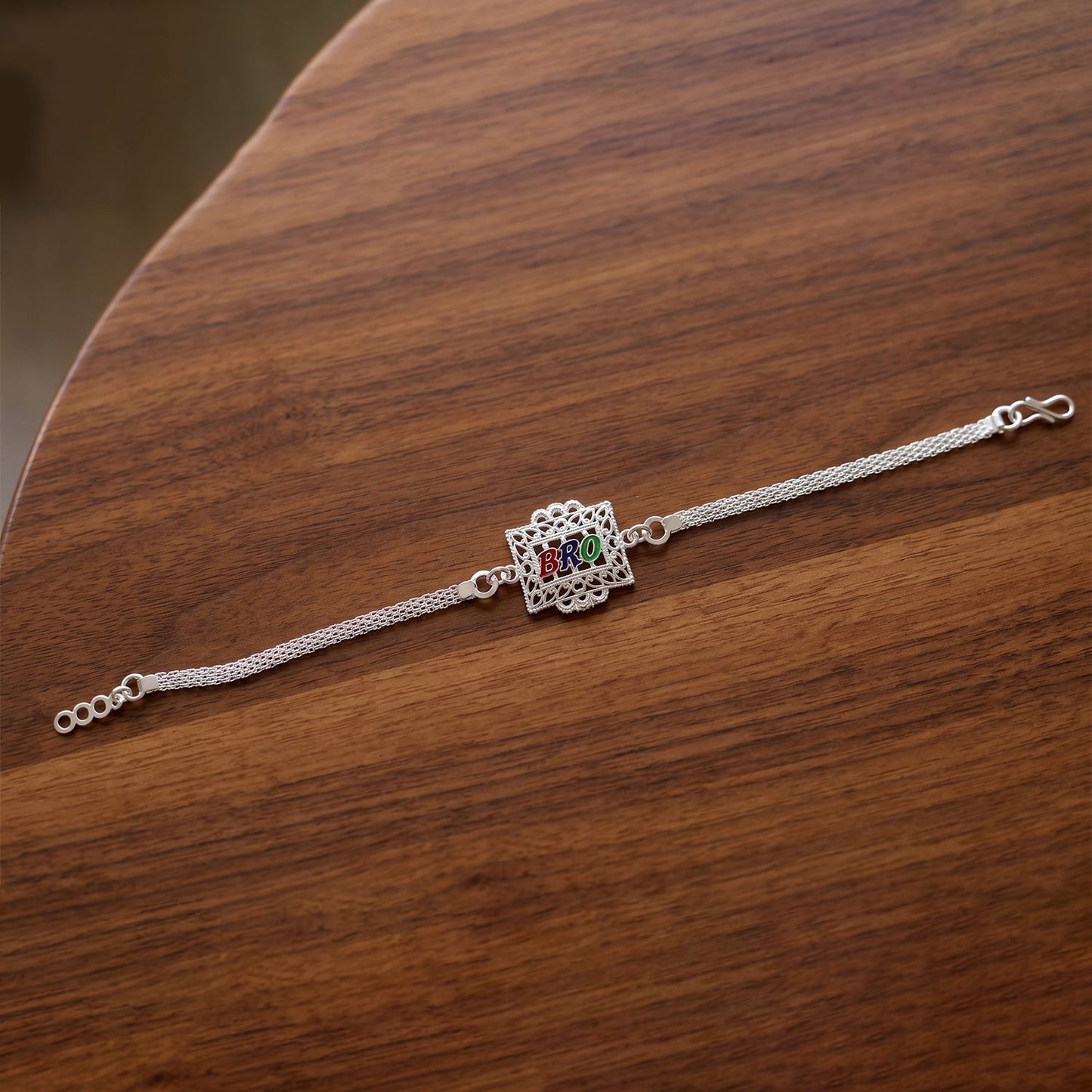 Silver Rakhi for Brother with neat finishing, ready for Raksha Bandhan.