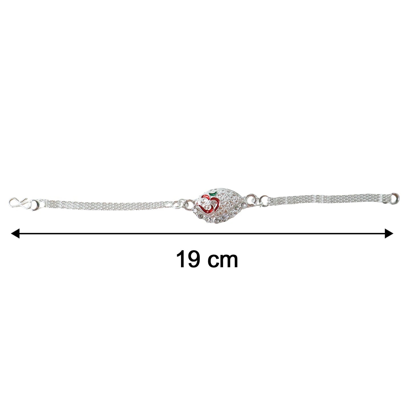 Top view of Silver Om Chain Rakhi design