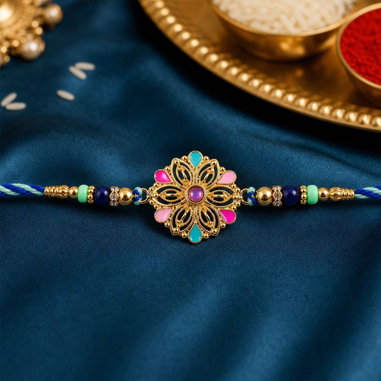 Traditional colorful rakhi with beads for brother