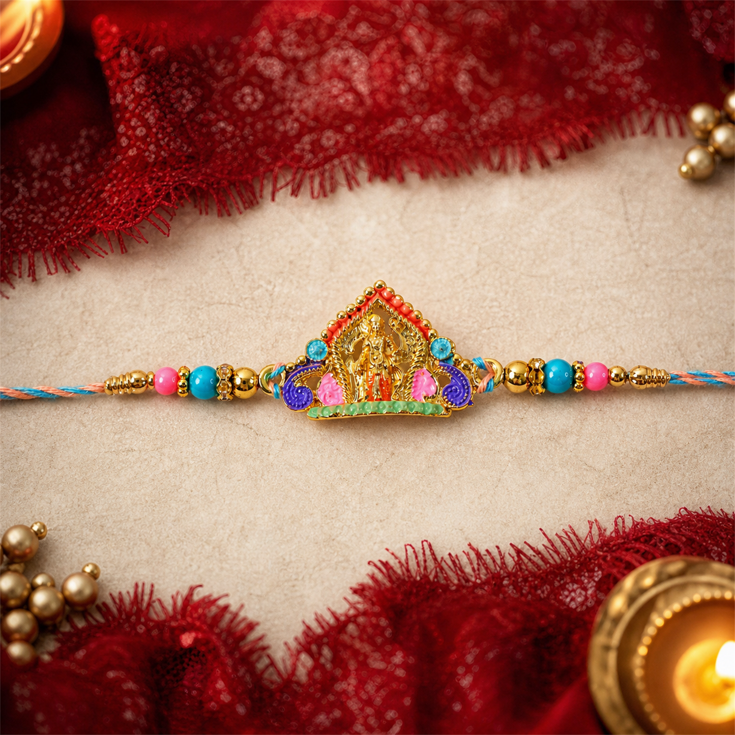 Elegant Rakhi with vibrant bead detailing